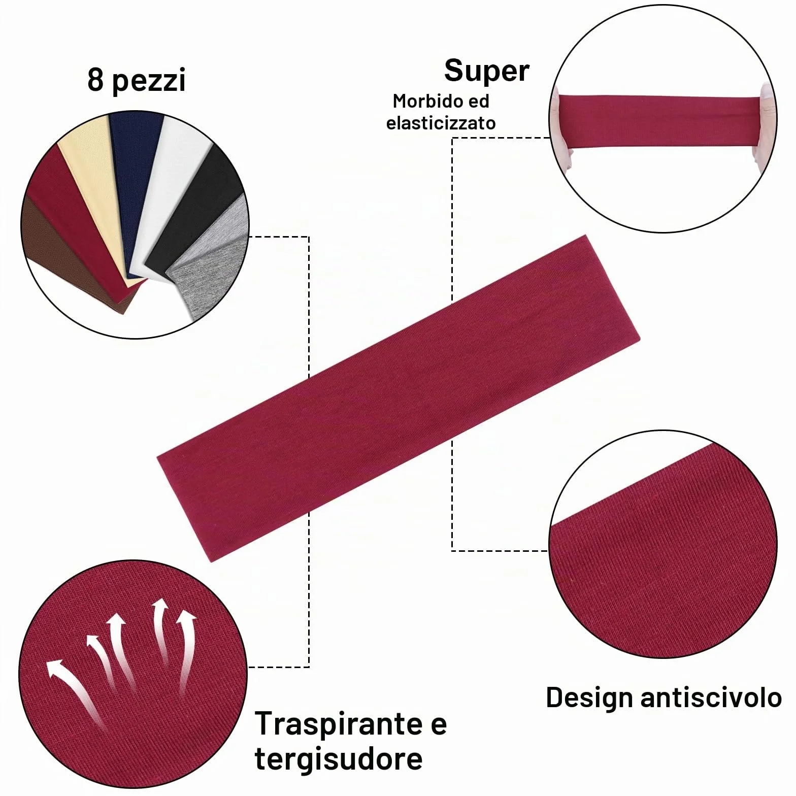 Fascia Capelli Donna Uomo 8 Pezzi Antiscivolo Sport Yoga Fitness Accessori Per Capelli