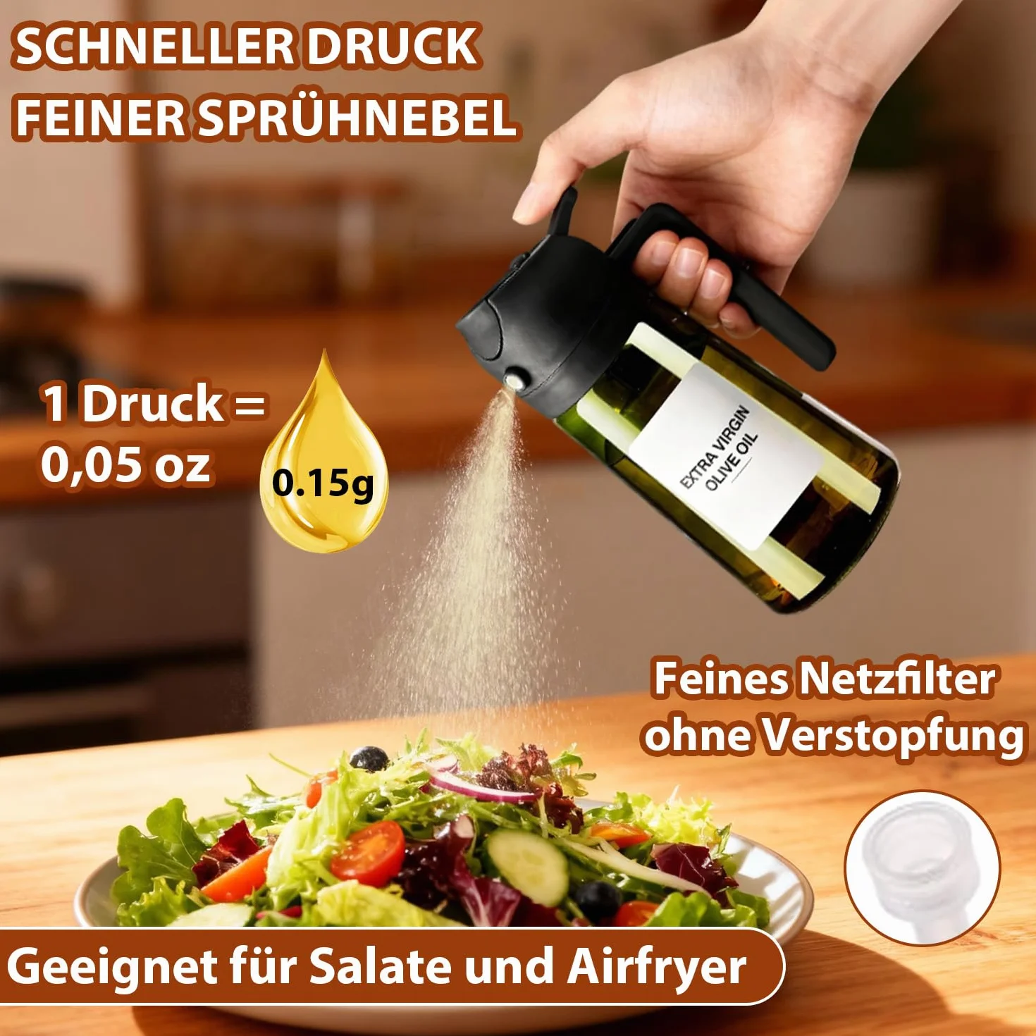 Spruzzatore d'Olio in Vetro 16oz 470ml 2-in-1 Dispensatore d'Olio d'Oliva per Cucina Friggitrici ad Aria Insalate Frittura Grigliate Cottura al Forno Verde