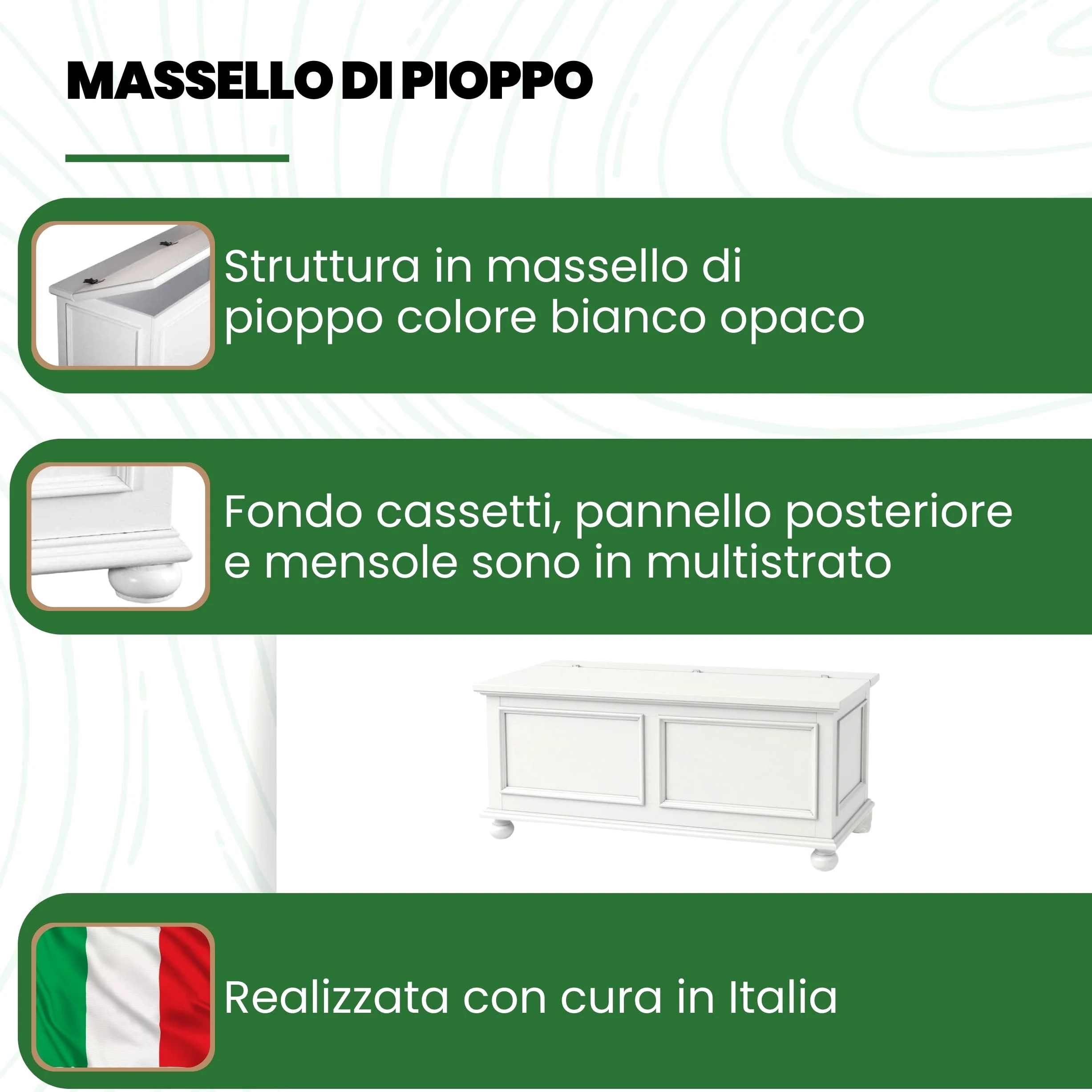 Mar.c.a. Design - Cassapanca in Legno da Interno 1 Anta 120x44x51 cm - Cassapanca con Piedini a Cipolla Made in Italy