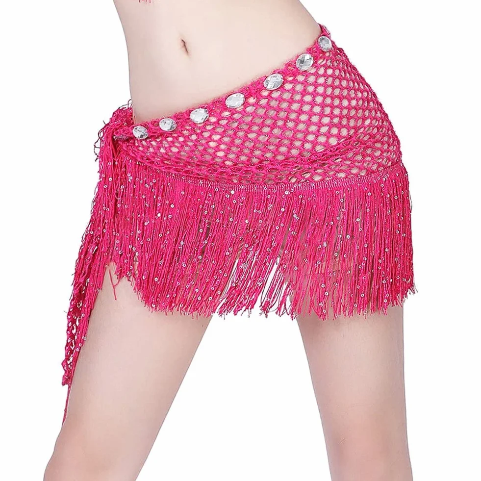 Danza del Ventre Sciarpa per Fianchi Danza del Ventre Cintura con Nappe Vestito Avvolgente Gonna Ballo con Paillettes Rosa Costumi di Danza Nera per Donne E Ragazze