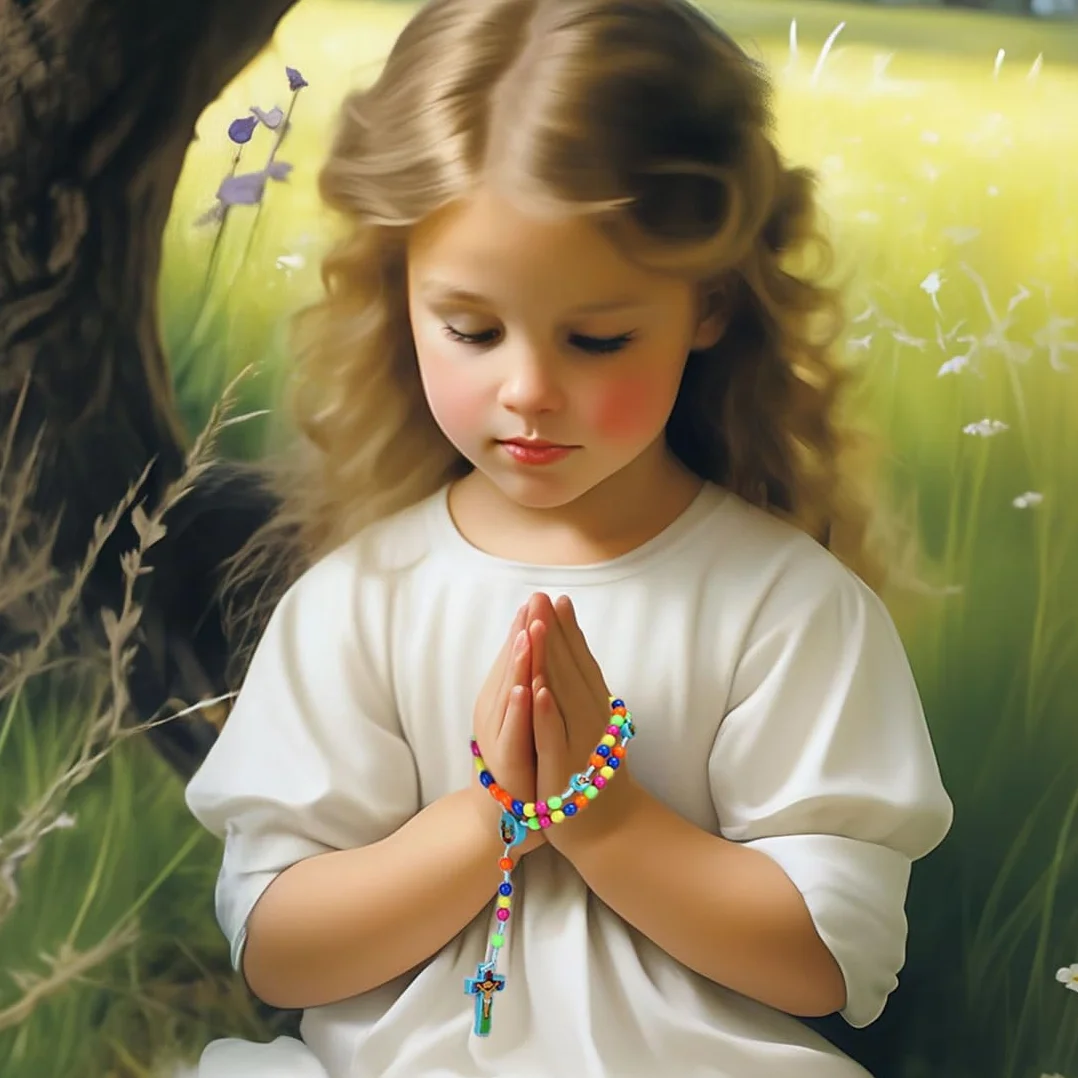 2 Pezzi Rosario con perline colorate, rosario per imparare a pregare, per bambini, con sacchetto regalo in velluto, regalo per Pasqua e battesimo cattolico