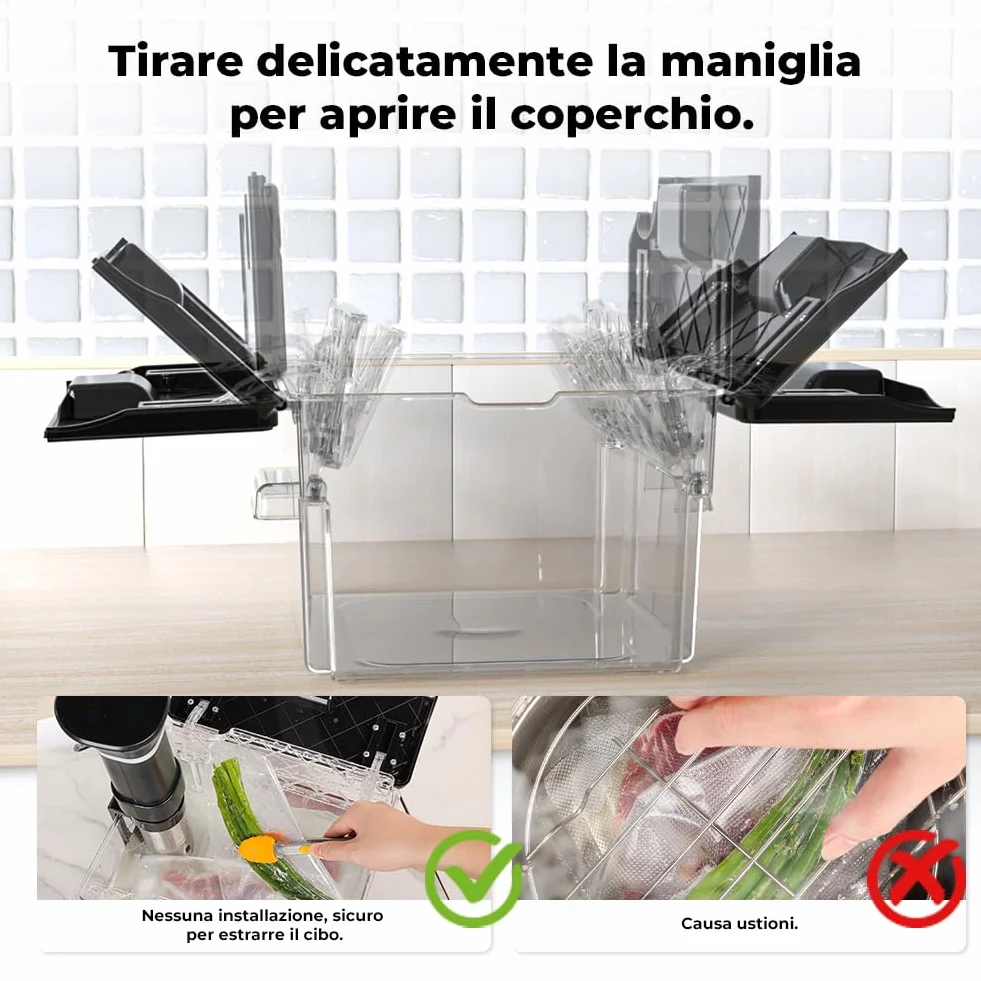 Sous Vide Contenitore 11L con Coperchio e Rastrelliera Policarbonato Trasparente Senza BPA