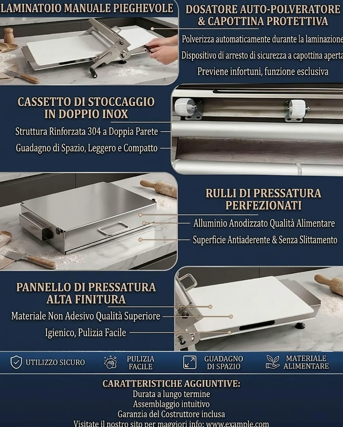 Sfogliatrice per Croissant, Macchina per Sfoglia Commerciale 40x90cm | Pieghevole, spessore regolabile 0-25mm, pannello antiaderente grande, per casa e commercio.