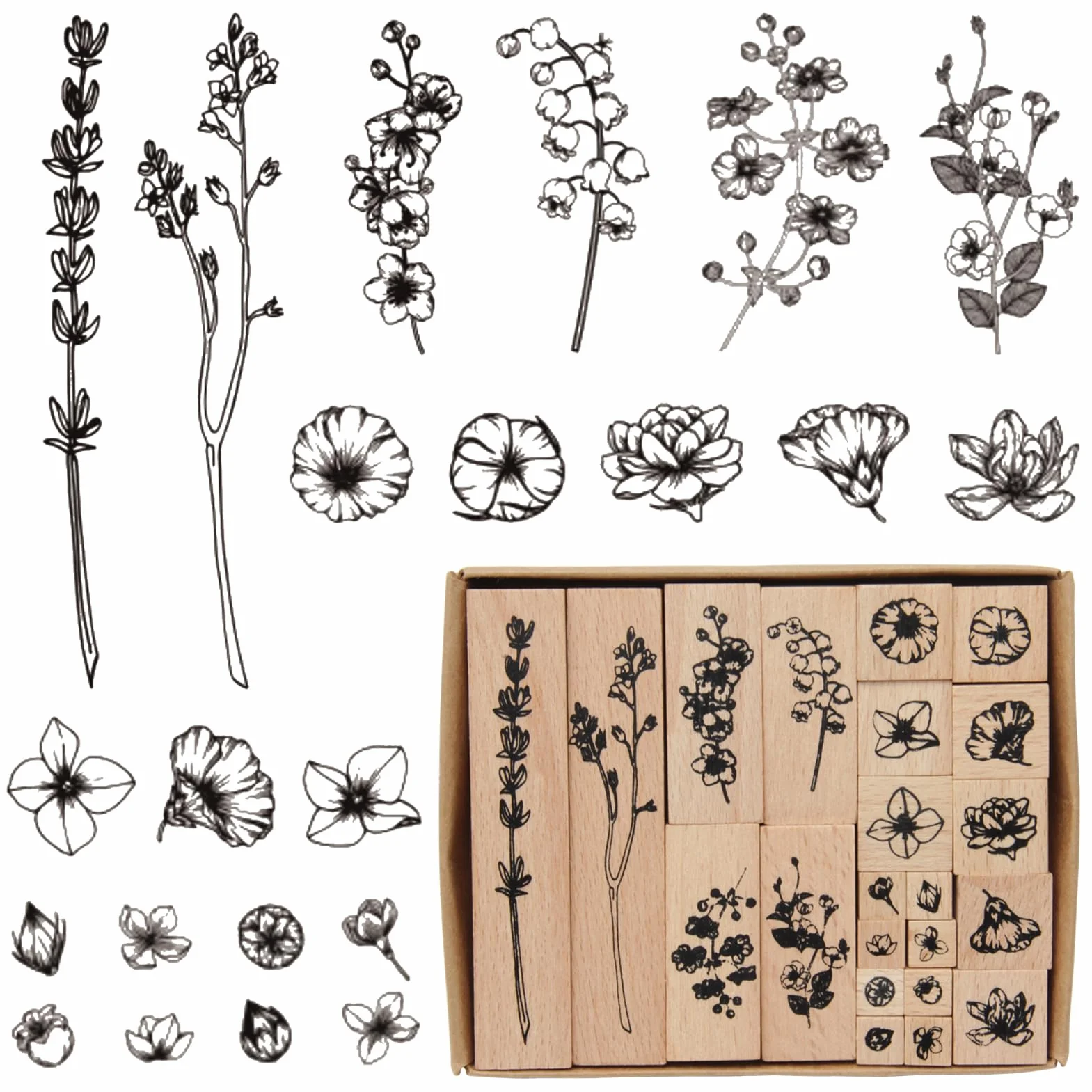 22 Pezzi Timbri Scrapbooking Legno Vintage Decorativi timbri Legno Fiori Timbro in legno,Timbro in Gomma Foglie e Piante Timbri Vintage per Disegni,Lettere,Biglietti e Scrapbooking