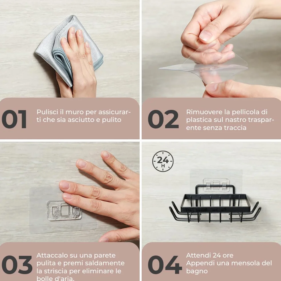 OUSFOT Portasapone Doccia Confezione da 5, Mensola Doccia Impermeabile Nero, con Gancio, senza Foratura