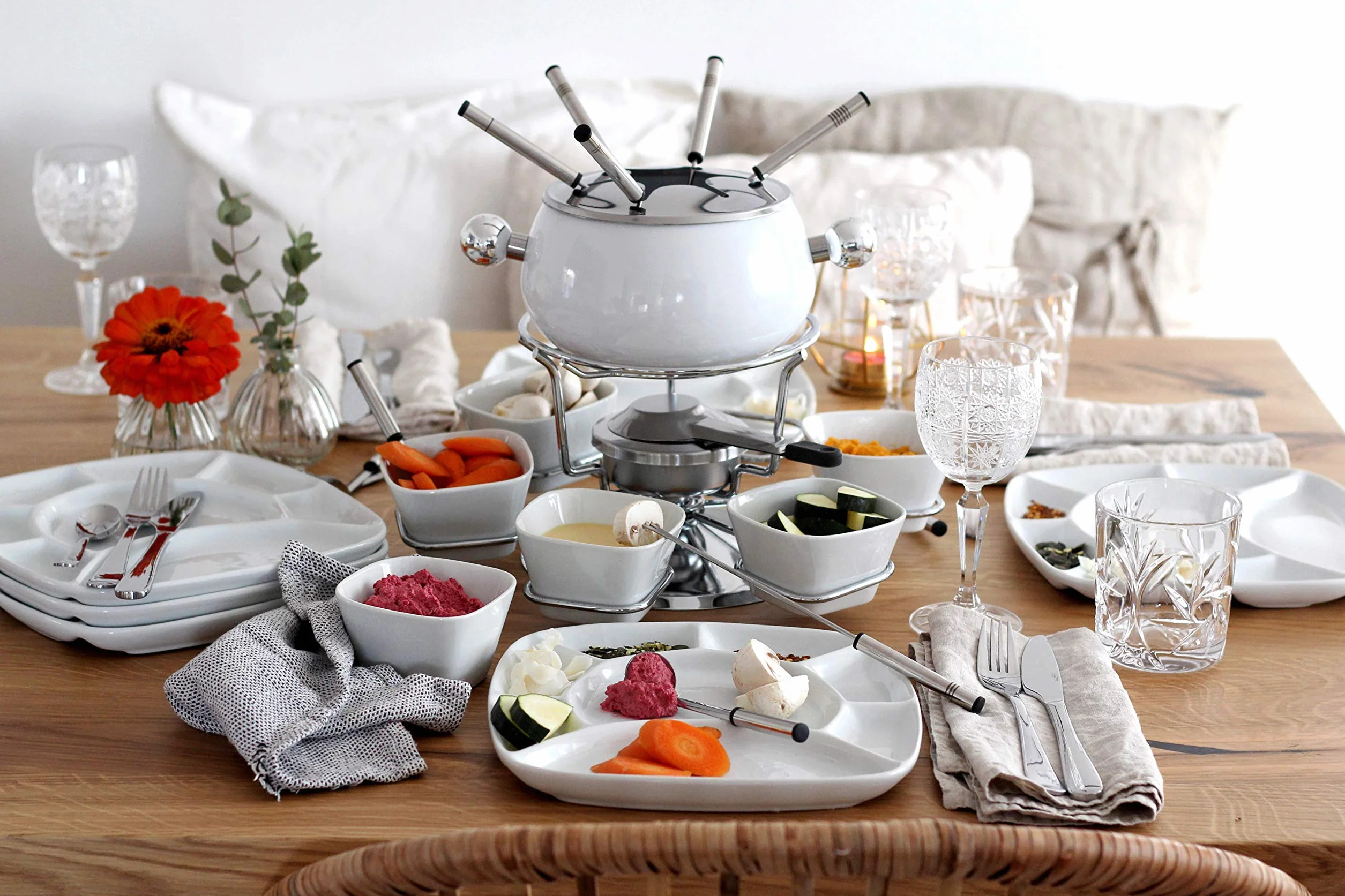 Mäser Set da fonduta, 28 pezzi, bianco