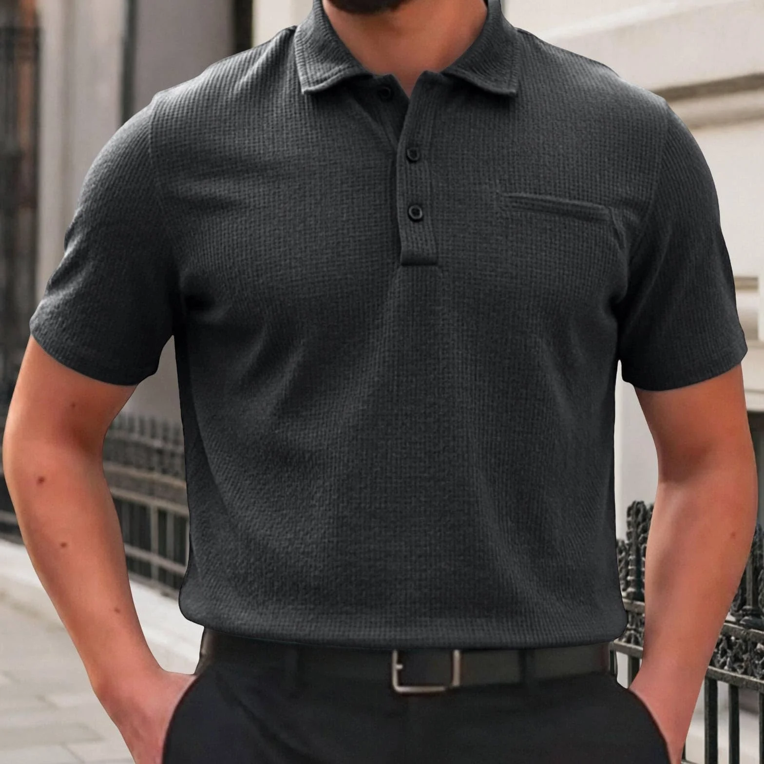 Polo Uomo Breeze vestibilità Pancia da Birra Elastico Asciugatura Rapida Collo texturizzato Maniche Corte Golf Tempo Libero Ultra Morbido