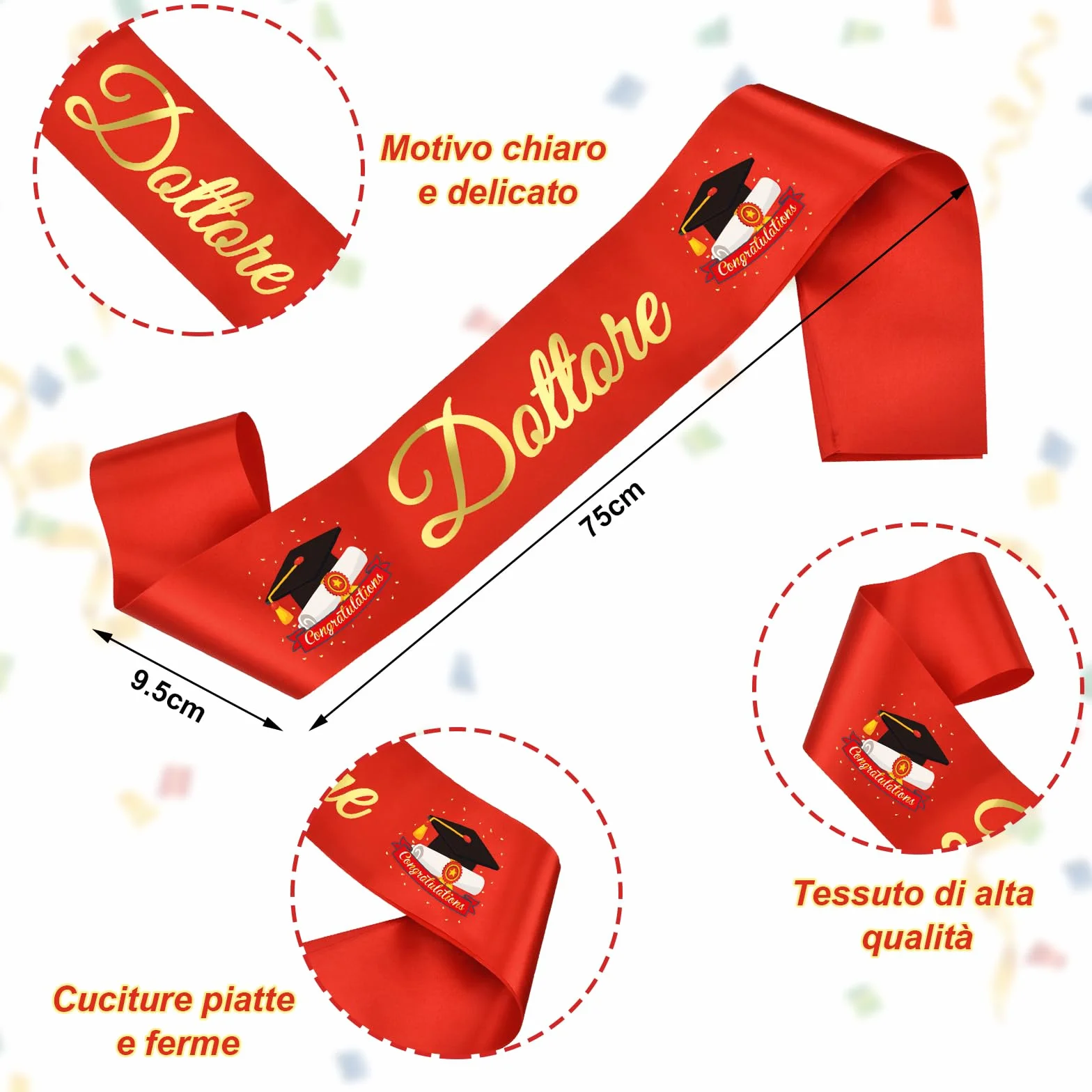 Fascia Laurea Dottore con Spilla Gadget Università Regalo Uomo Decorazione Festa Cerimonia