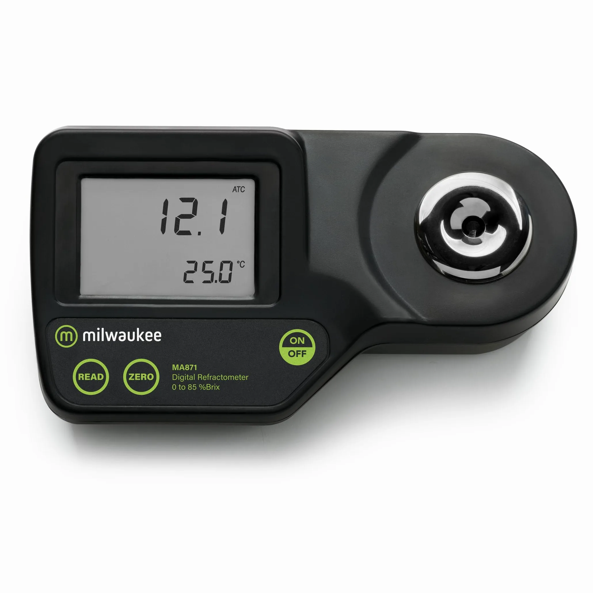 Milwaukee MA871 Rifrattometro digitale del glucosio con temperatura automatica, LED giallo, da 0 a 85% Brix, +/- 0,2% Precisione, soluzione dello 0,1%