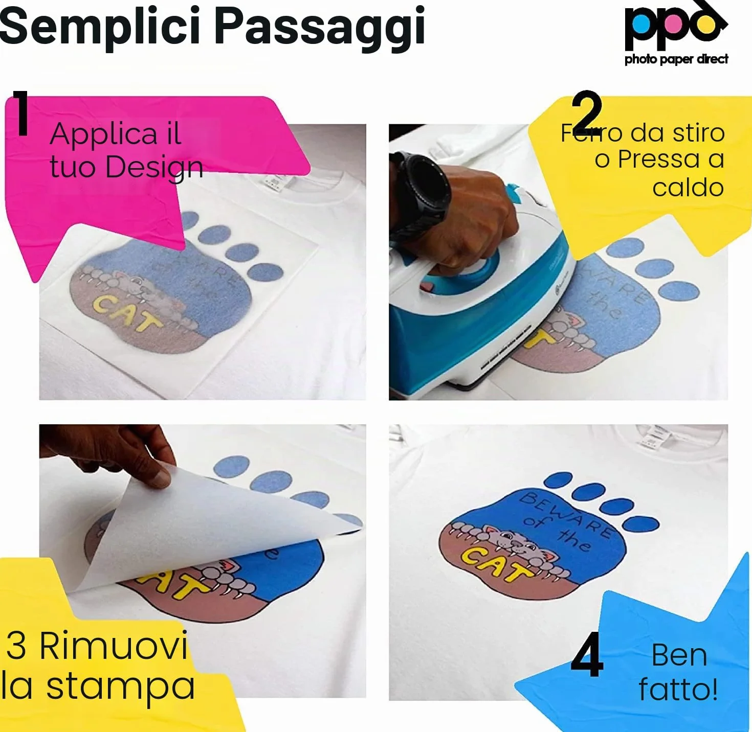 PPD A4 5 Fogli Di Carta Trasferibile Termoadesiva Per Inkjet - T-Shirt E Tessuti Chiari - PPD-1-5