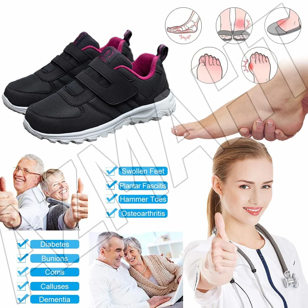 AEHO Scarpe Ortopediche per Diabetici Uomo Donna Memory Foam a Strappo Black 40/250mm