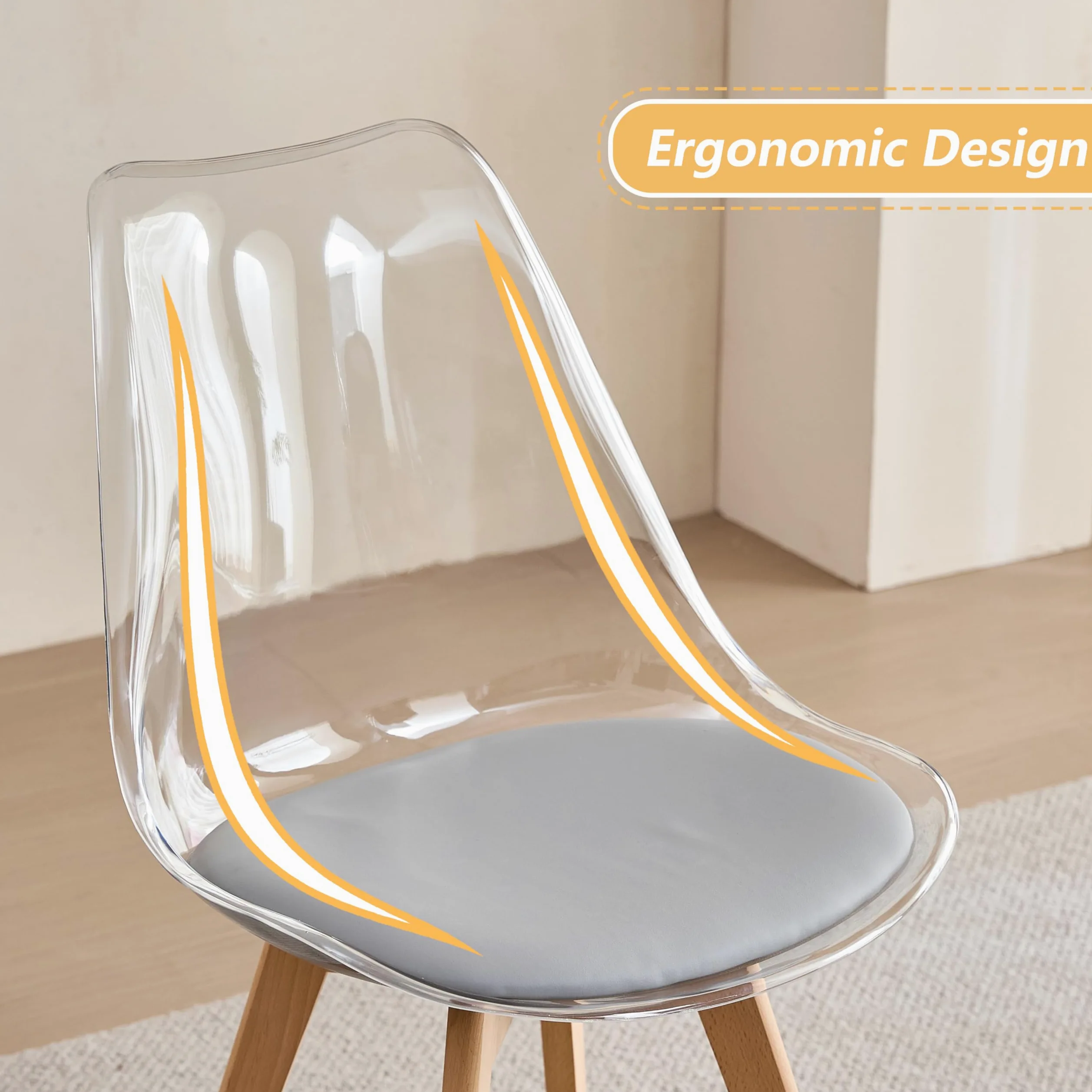 GrandCA HOME Tavolo da Pranzo con 4 Sedie, Tavolo da Pranzo Rotondo da 100 CM, Sedia da Cucina Imbottita Trasparente, Set Tavolo da Pranzo e Sedie (Chiaro + Grigio)