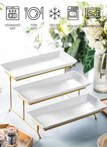 3 Tier Servendo Stand, Pilepsible Platter Rack per Antipasti & Cupcakes, Elegante Set di esposizioni Bianche, Facile Design di stoccaggio per Feste e Decorazioni per la casa