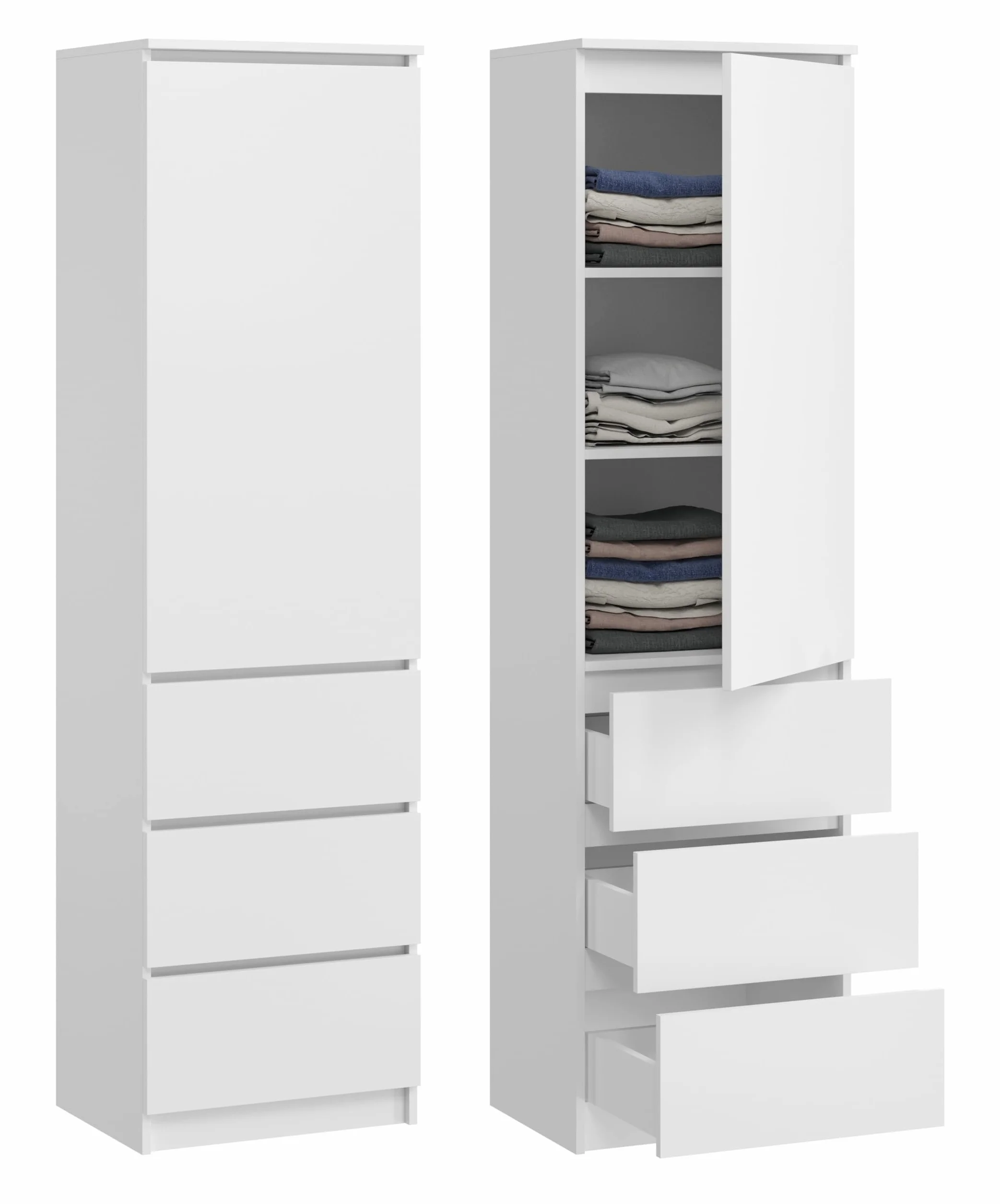 Armadio multiuso con 3 cassetti 3 scomparti e ante - Armadio per casa e ufficio 180,5x50x40cm (Bianco)