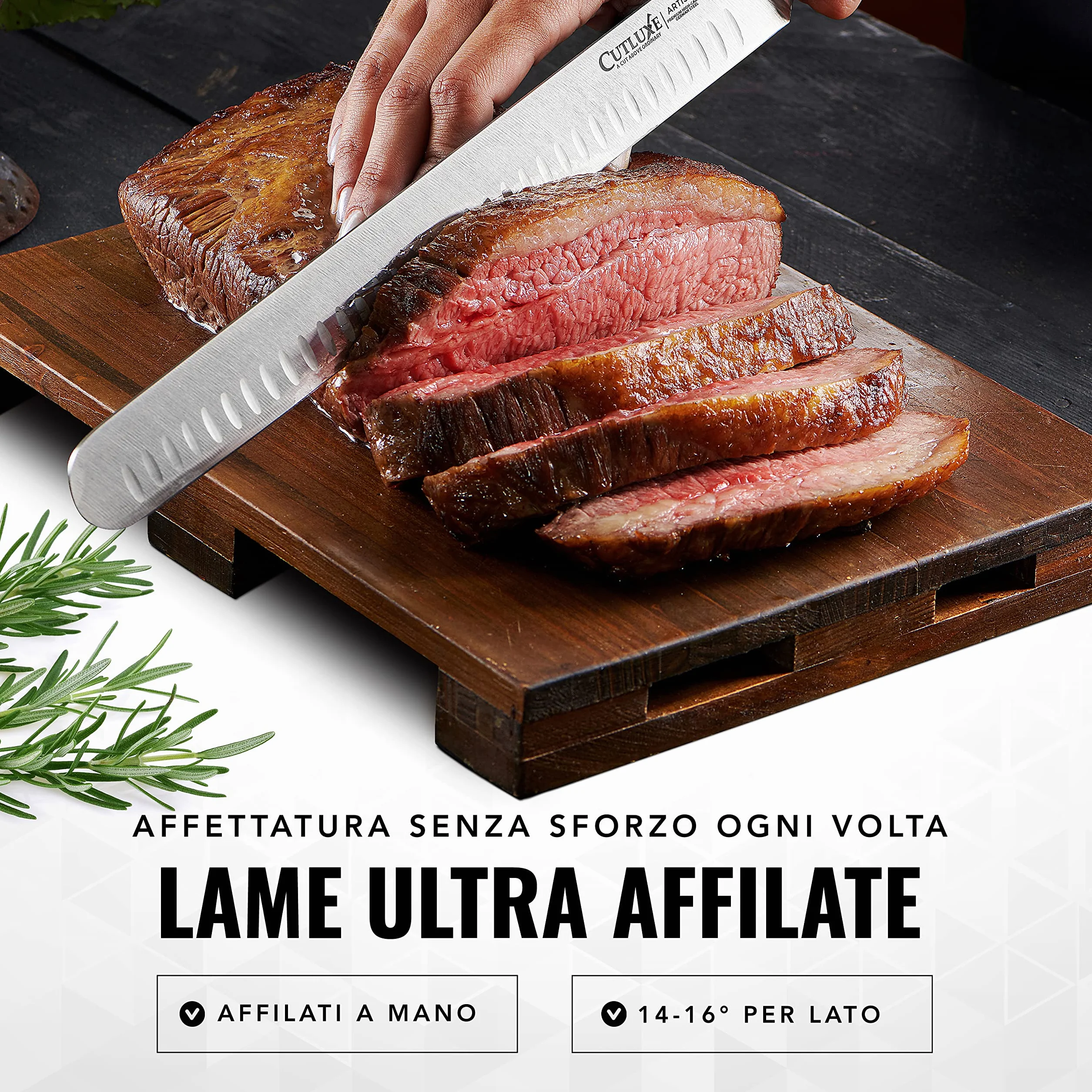 Cutluxe Coltello da Prosciutto Professionale - 30cm Coltello per Affettare Salumi e Carne - Acciaio al Carbonio, Lama Affilata e Resistente con fodero - Artisan Series