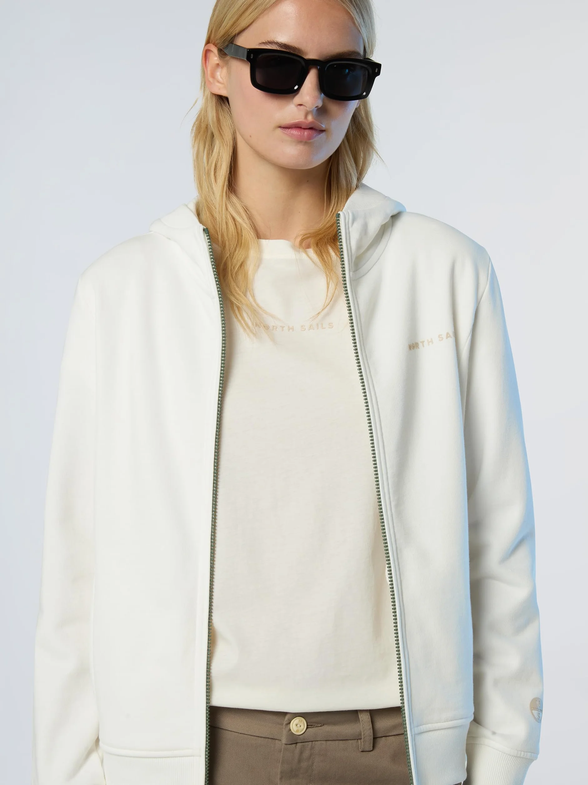 NORTH SAILS Felpa Hoodie Donna in Cotone con Zip e Logo Tono su Tono