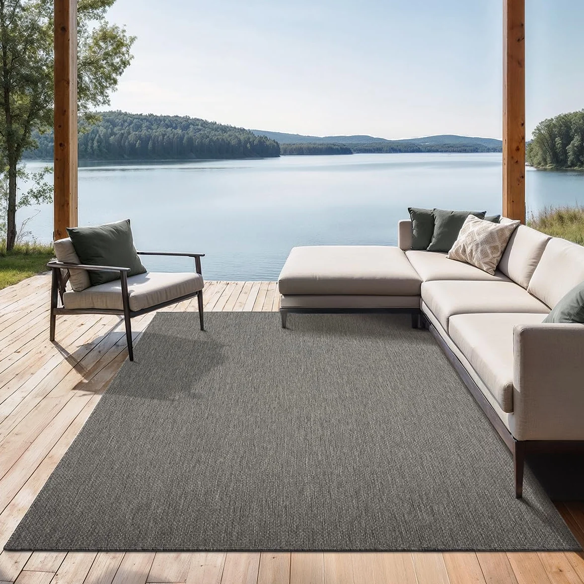 the carpet Mistra - robusto tappeto per esterni, resistente alle intemperie e ai raggi UV, adatto a balcone, terrazza, giardino d'inverno o cucina e sala da pranzo, antracite, 200x280 cm