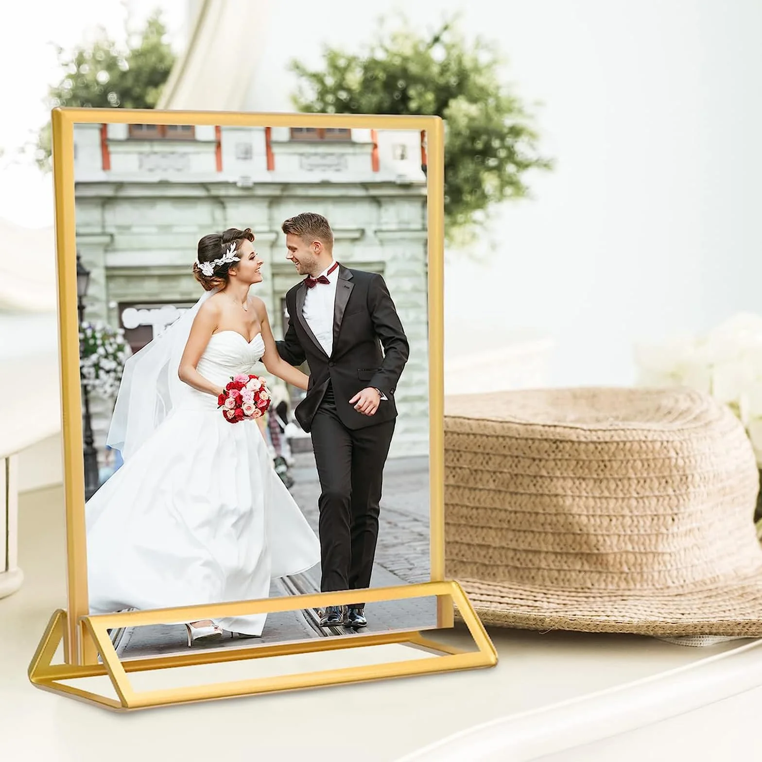 Cornice portafoto double face oro 12 pezzi con supporto cavalletto per numeri da tavolo porta menù