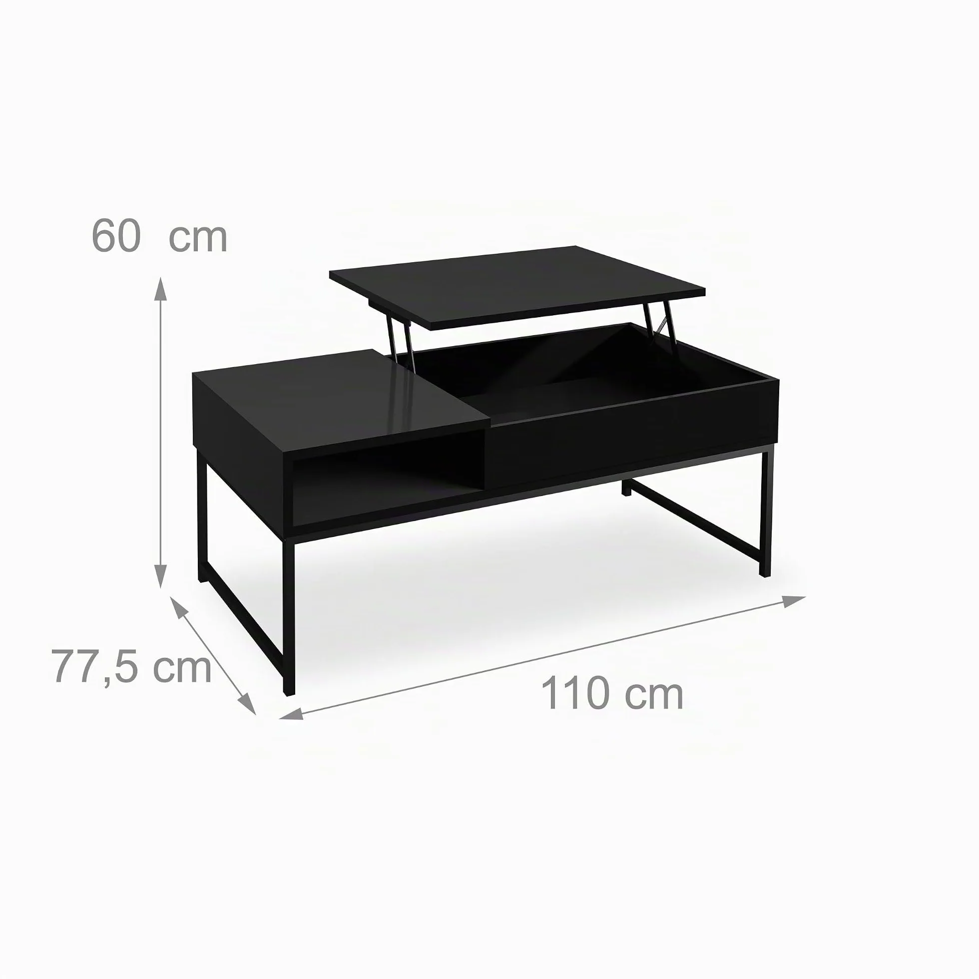 Relaxdays Tavolino da Salotto Contenitore, Tavolo Basso da caffè con Scomparto Portaoggetti, HLP: 45x110x50 cm, Nero