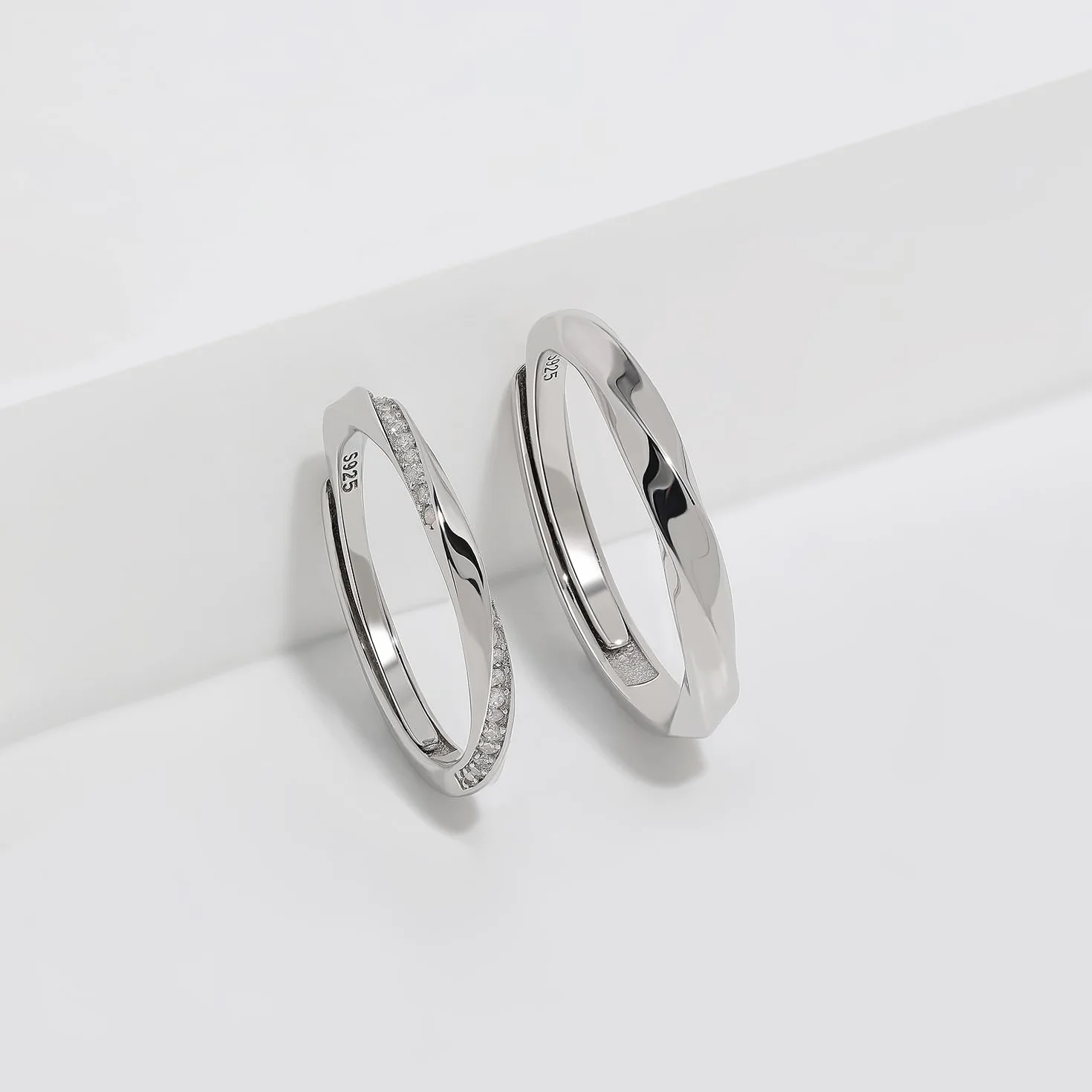 Meissa Anelli Donna Uomo Argento 925 Anelli Coppia Fidanzati Regolabili Fidanzamento Zircone cubico Fedi Nuziali Gioielli Matrimonio Set di due anelli