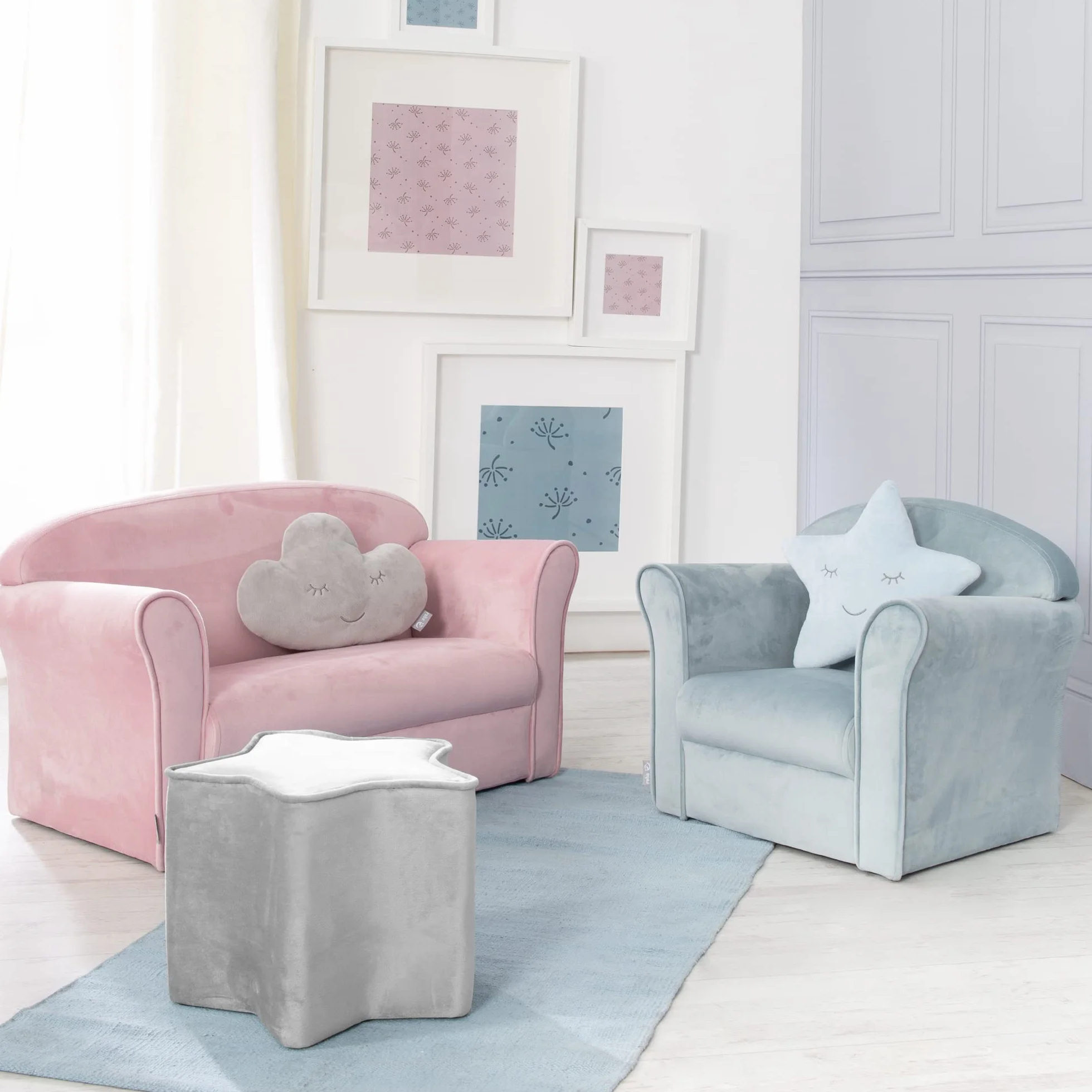 roba Divano per Bambini Lil Sofa - 2 Posti - con Braccioli - Tessuto in Velluto - Morbido e Soffice - Arredamento per Bambini - per la Cameretta - dai 18 Mesi - Rosa