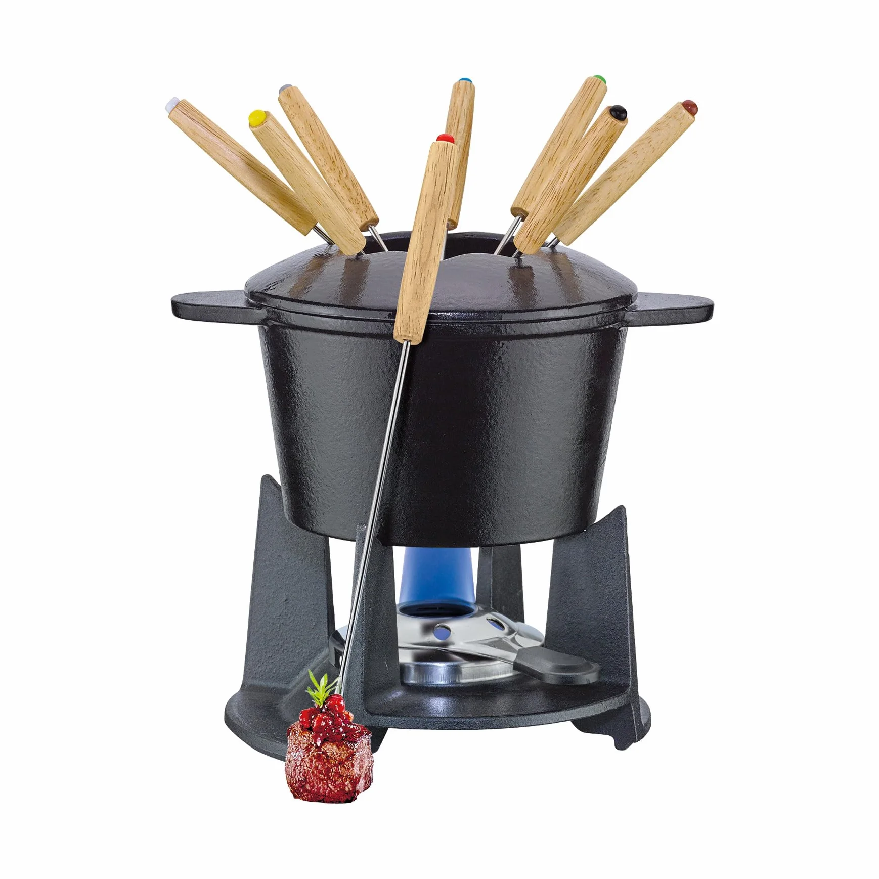 Set fonduta in ghisa GRENOBLE nero, Ø 15,5 cm con 8 forchette per fonduta