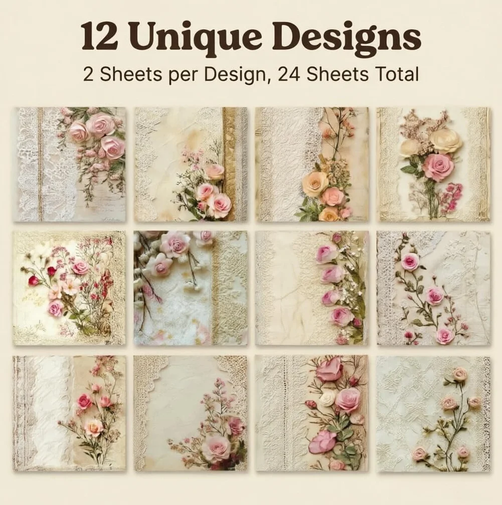 Carte di sfondo per scrapbooking 15,2x15,2cm carta decorativa con motivo rose romantiche floreali fai da te confezioni regalo