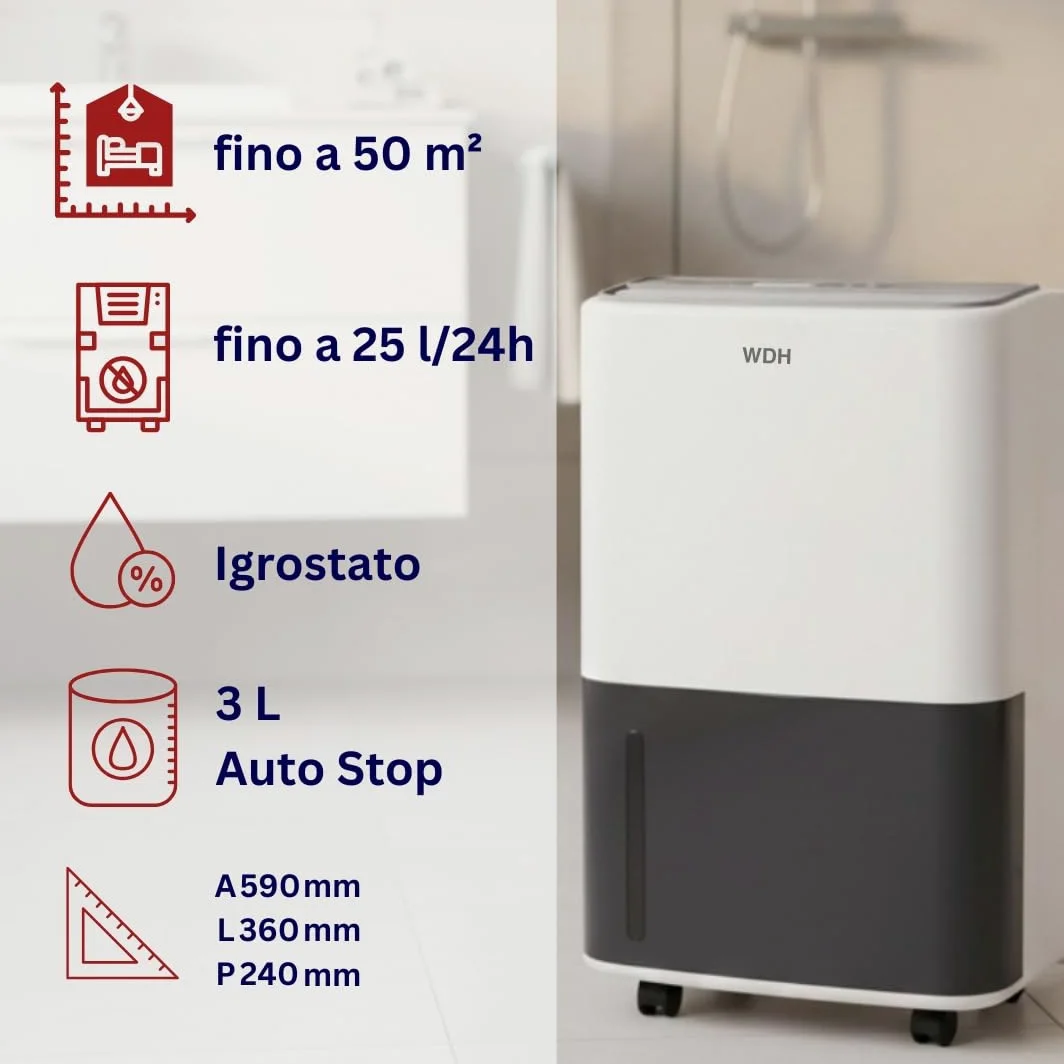Aktobis Deumidificatore WDH-725DG con capacità di deumidificazione fino a 25 litri al giorno !
