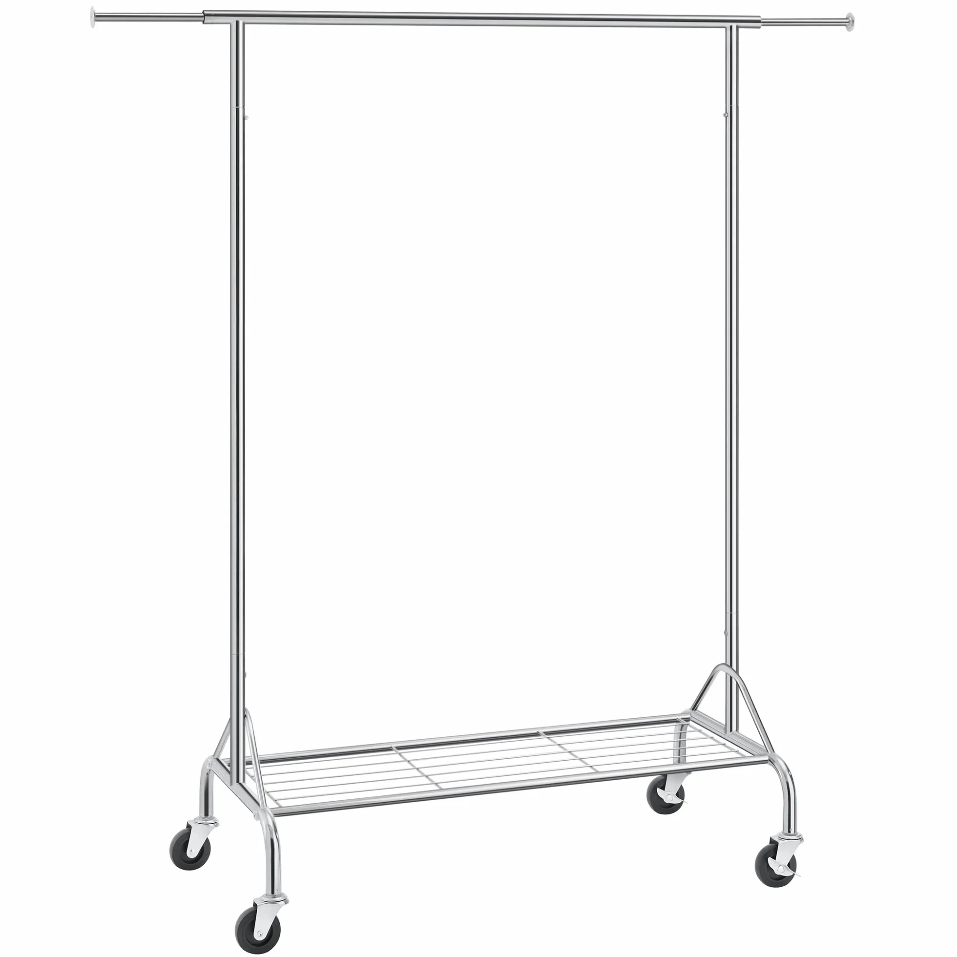 SONGMICS Appendiabiti in Metallo Cromato con Ruote, Portata 50 kg, 110,5-150,5 x 160 x 48,5 cm HSR02S