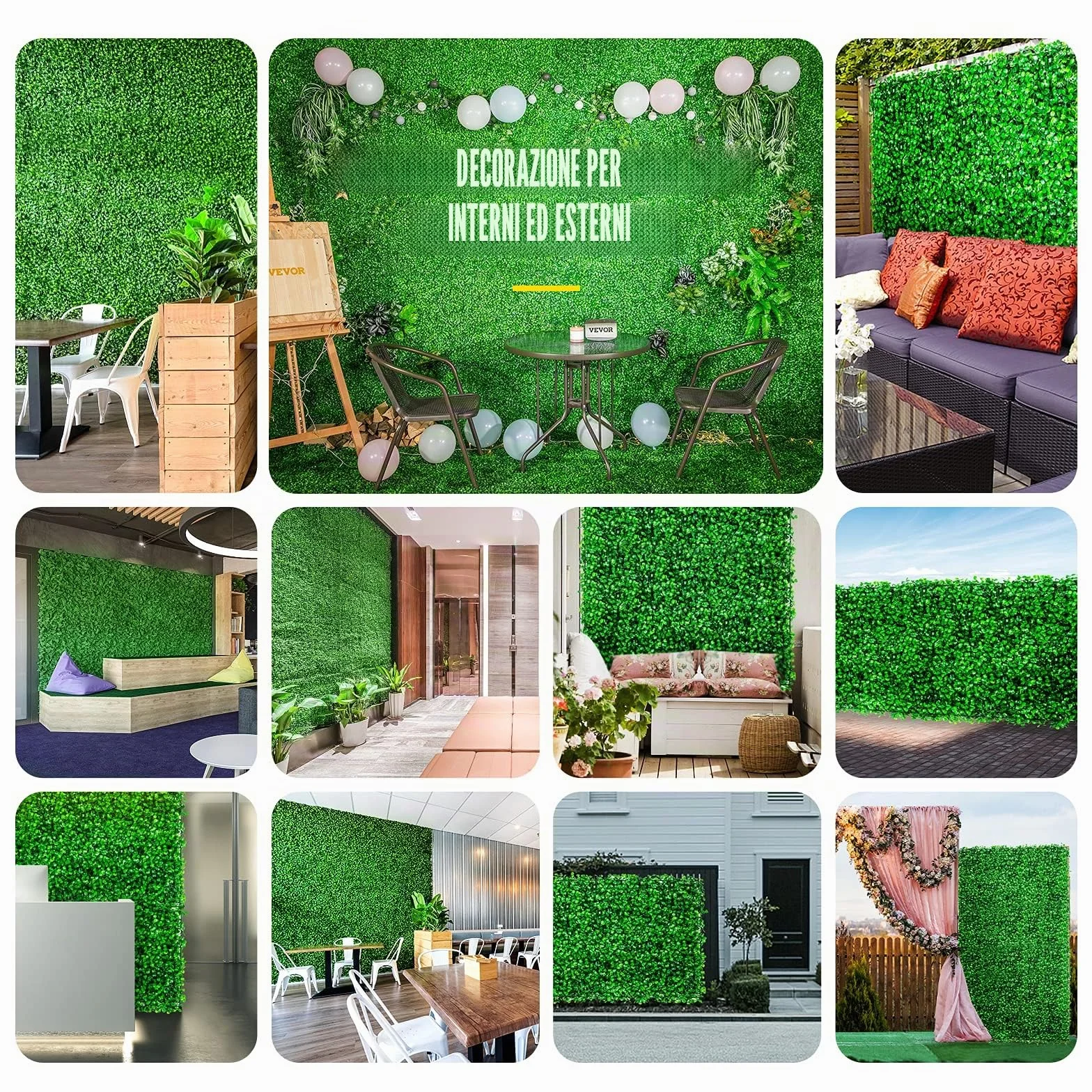 VEVOR 24 Pezzi Artificiale Pannello da Siepe di Bosso, 25,4 x 25,4 cm, Siepi Artificiali, Recinzione Artificiale Bosso, Edera Finta Effetto Realistico Decorazione Plastica Verde, Spessore da 4 cm