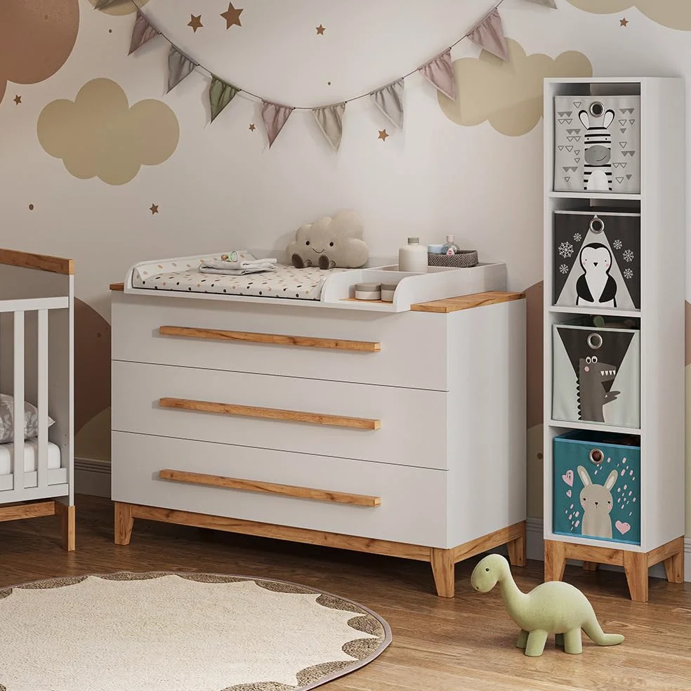 VitaliSpa Scaffale per bambini Malia, Bianco/Artisan, 35.2 x 159.5 cm, adatto per la conservazione di libri e giocattoli