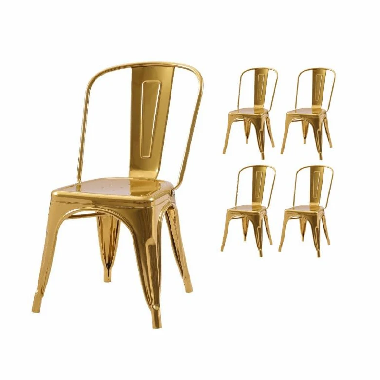 Kosmi Set di 4 sedie stile industriale in metallo color oro, finitura lucida