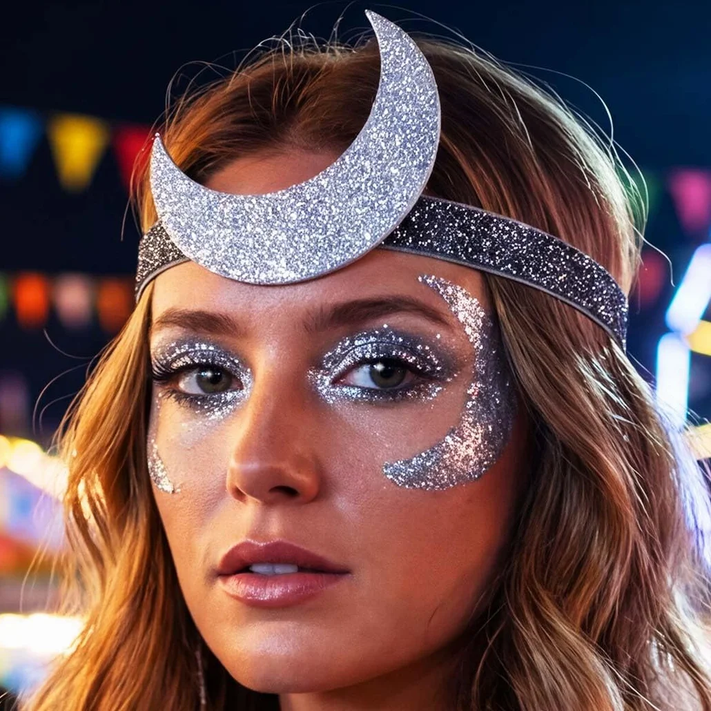 Fascia per capelli bohémien con luna argento accessorio carnevale donna