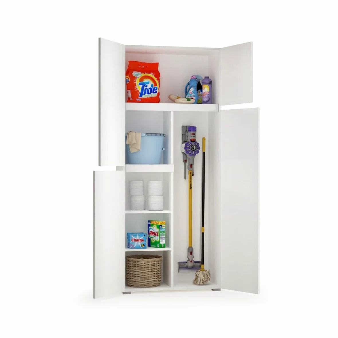 Trentiner Mobile portascope multiuso 195x80x37 cm color bianco con 4 ante e 6 scomparti interni