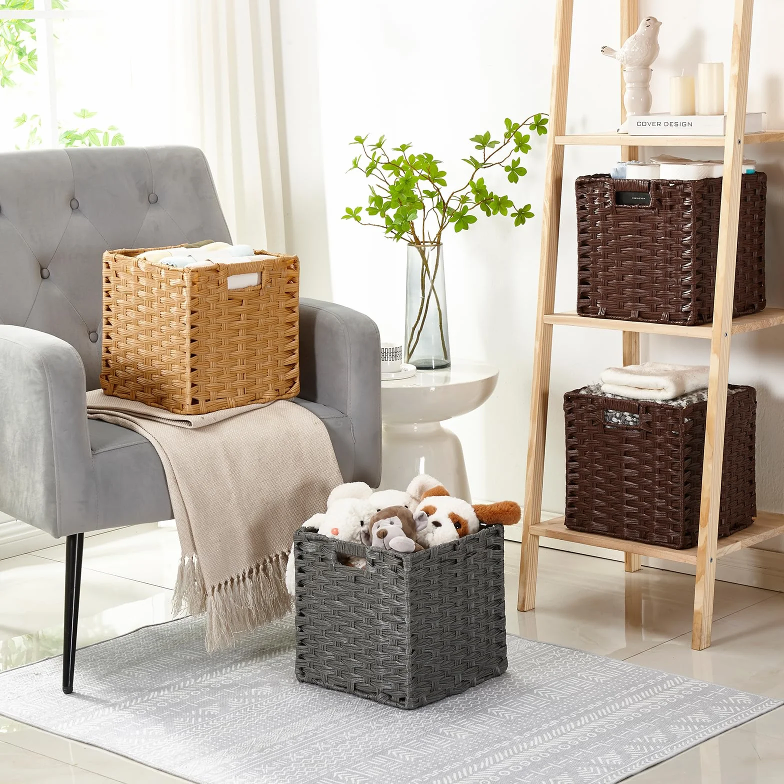 MANGATA Cubi portaoggetti 28 cm cesto intrecciato polipropilene Grigio cenere 2 pezzi