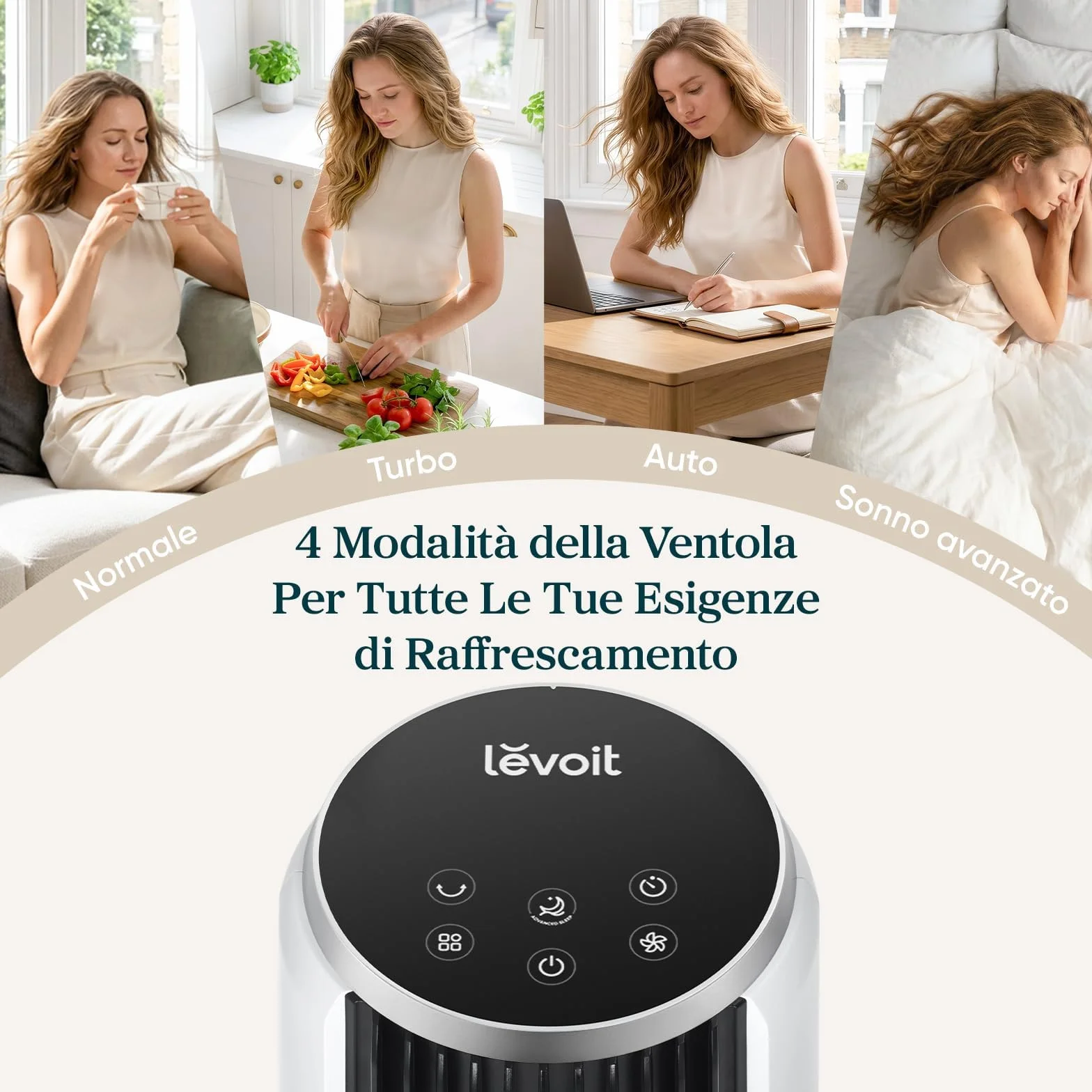 LEVOIT Ventilatore a Torre 20 dB Silenzioso, Potente 7,9m/s, 12 Velocità, 4 Modalità, Telecomando & LED, Timer da 1-12 ore, Oscillazione a 90°, Risparmio 26W, per Camera Letto, 92 cm, Bianco Puro