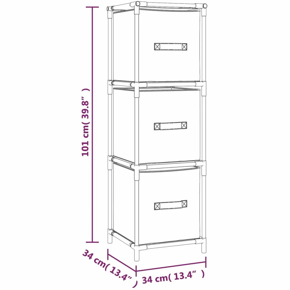 Armadio portaoggetti con 3 cassetti in tessuto, grigio, 34 x 34 x 101 cm, in acciaio, per soggiorno, camera da letto, ufficio, organizer con robusto telaio in acciaio per ordine e ripiano