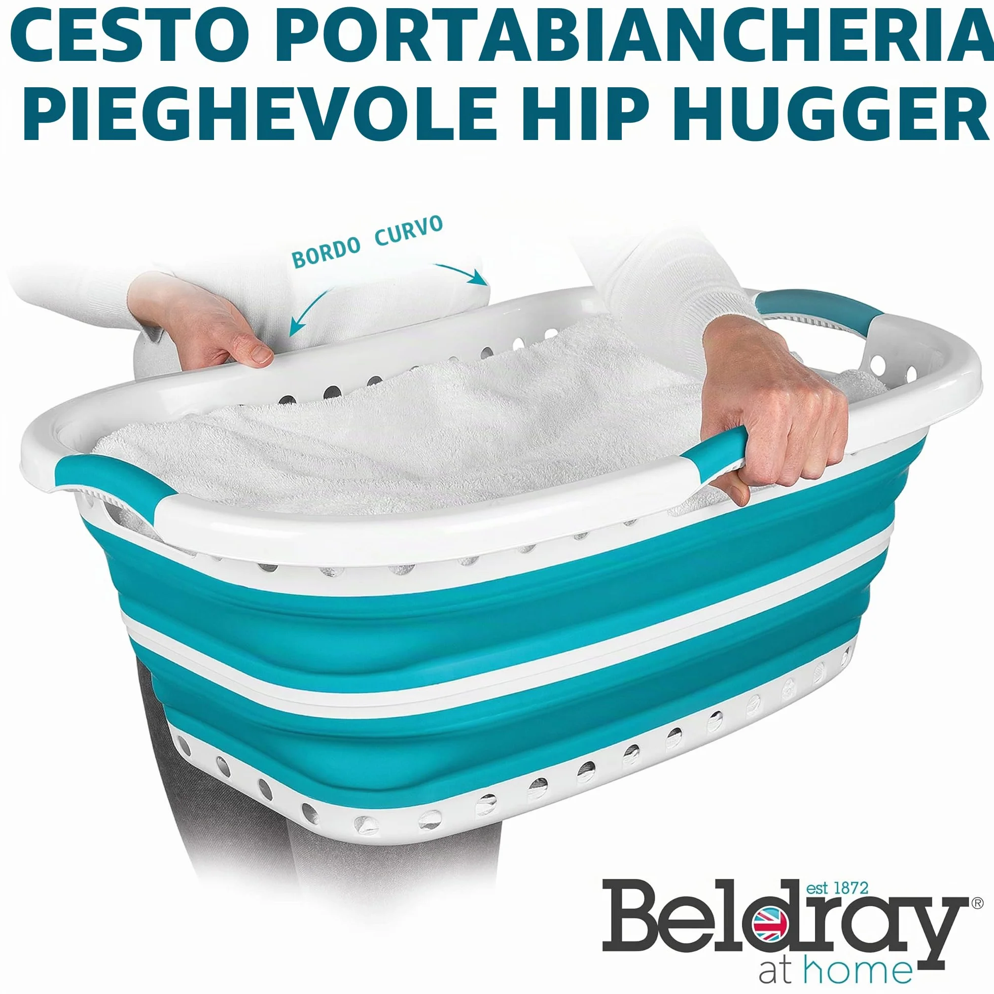 Beldray Cestello per bucato pieghevole 37 l turchese