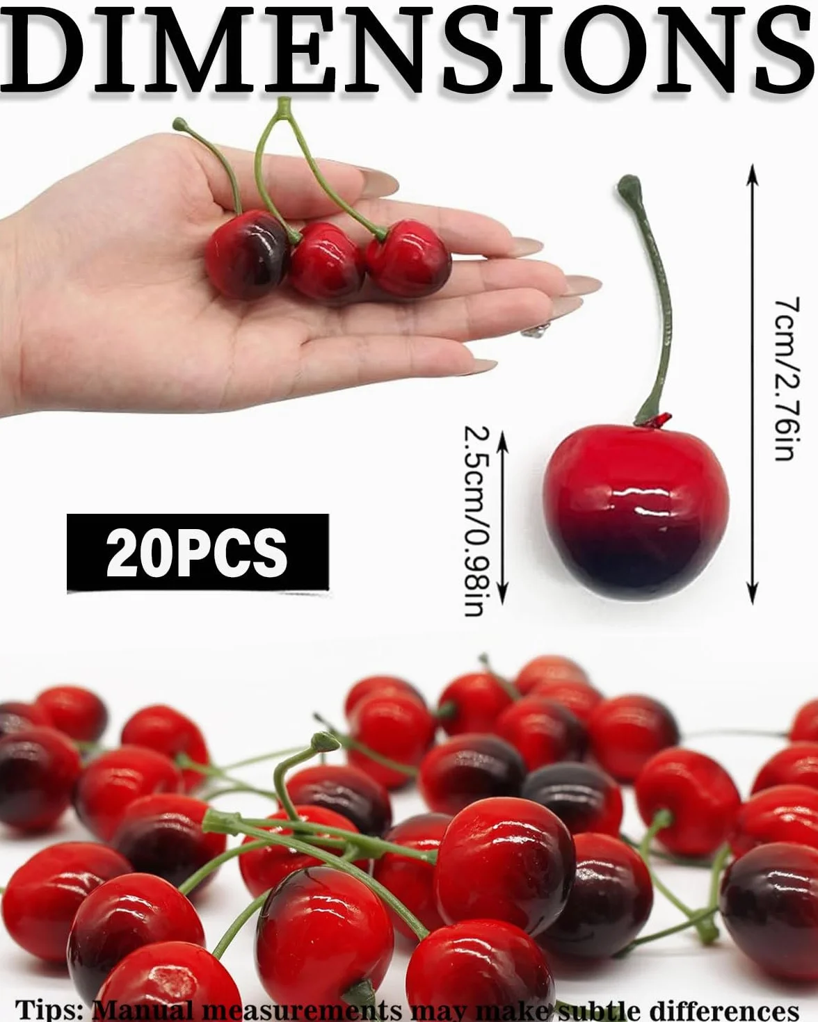 Ciliegie Artificiali 20 Pezzi Decorazione Frutta Finta Realistica per Casa Cucina