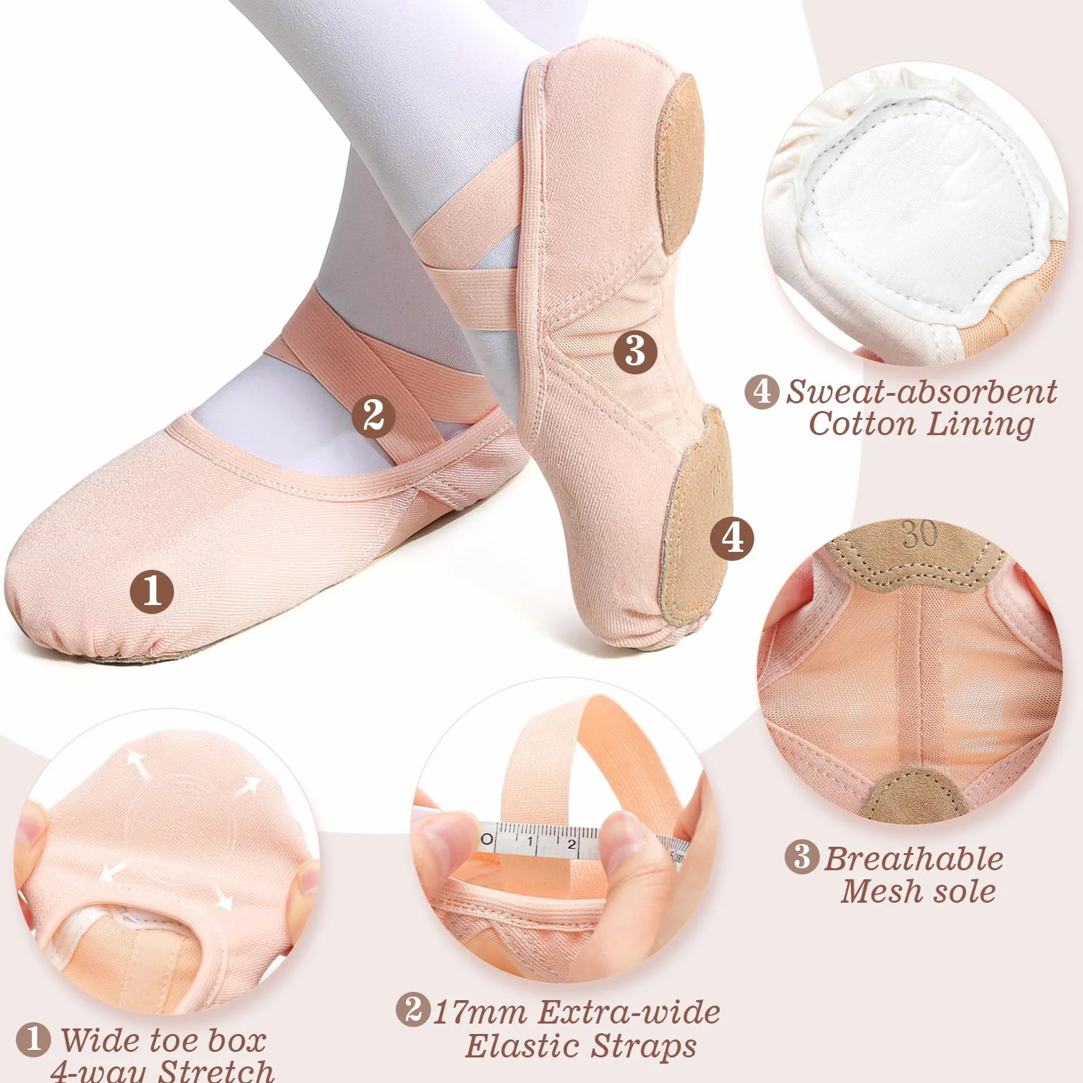 Scarpe da Balletto Bambina, Ragazza e Donna, Scarpette Danza Classica Professionali in Rete Elasticizzata Traspirante, Suola Divisa Antiscivolo per Ginnastica Ritmica, Lezioni e Spettacoli