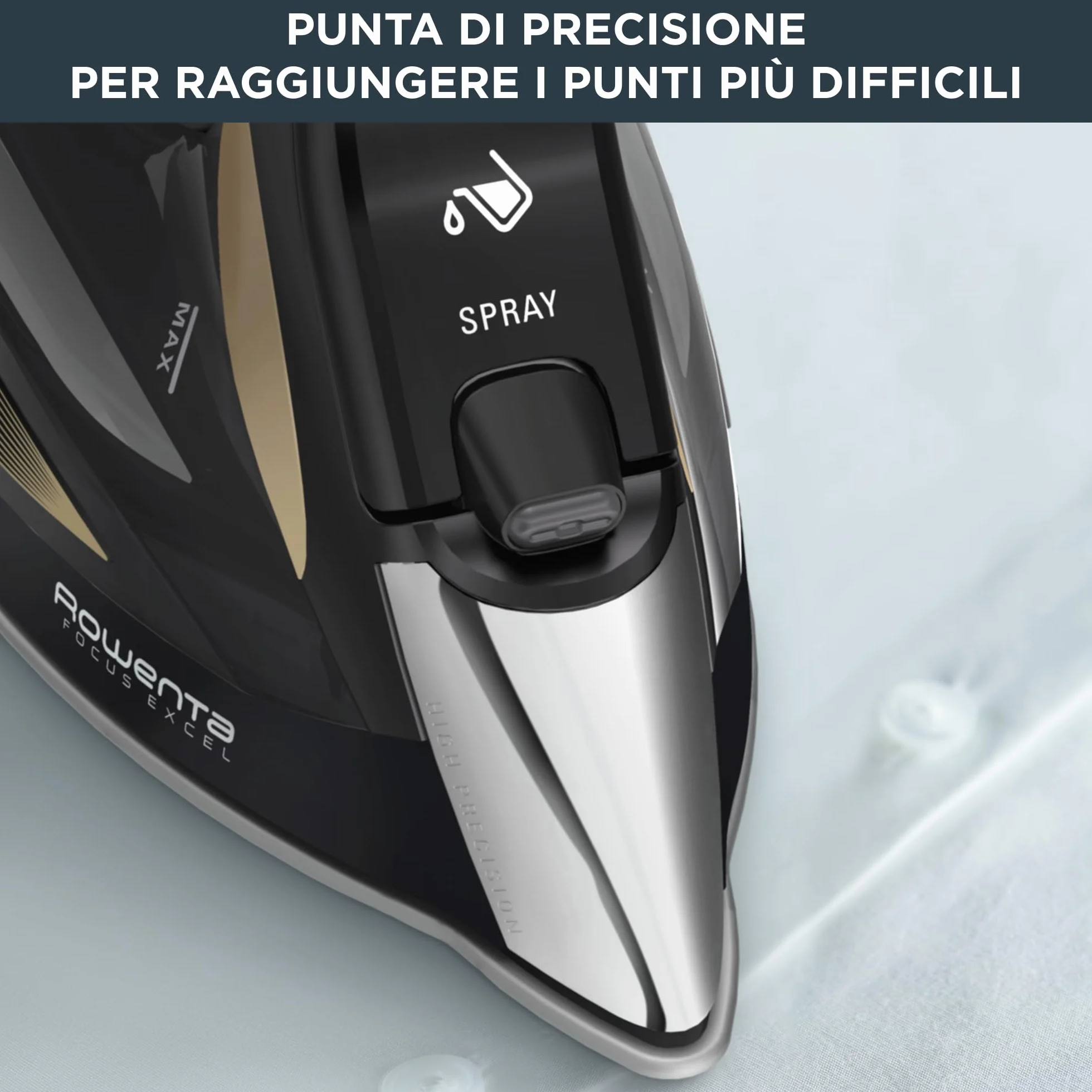 Rowenta DW5325 Focus Excel Ferro da Stiro a vapore 2700W, 2,2 L, Colpo Vapore 180 g/min, Piastra Microsteam HD, Impugnatura Ergonomica, Punta Profilata, Protezione Antigoccia, Modalità Eco
