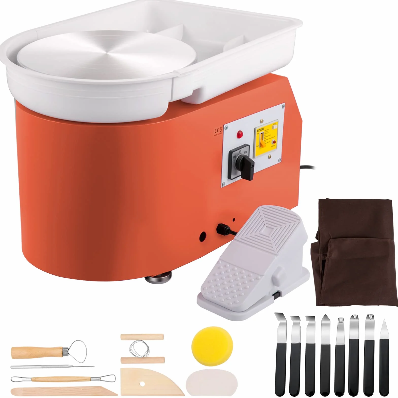 VEVOR Macchina per Argilla Ceramica Pedale 11 Pollici 350 W Modello TYLPJ28-OC Arancione