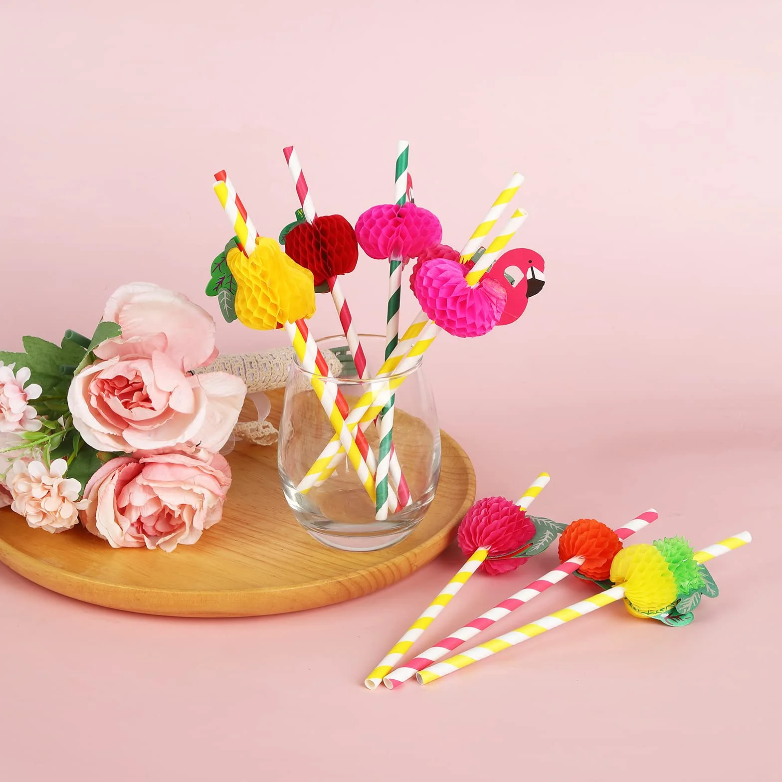 60 Pezzi Cannucce di Carta, Cannucce da cocktail con fenicottero Biodegradabili Cannucce per bere alle Hawaii Cannucce per la spiaggia, la piscina, il matrimonio, la decorazione di una festa estiva