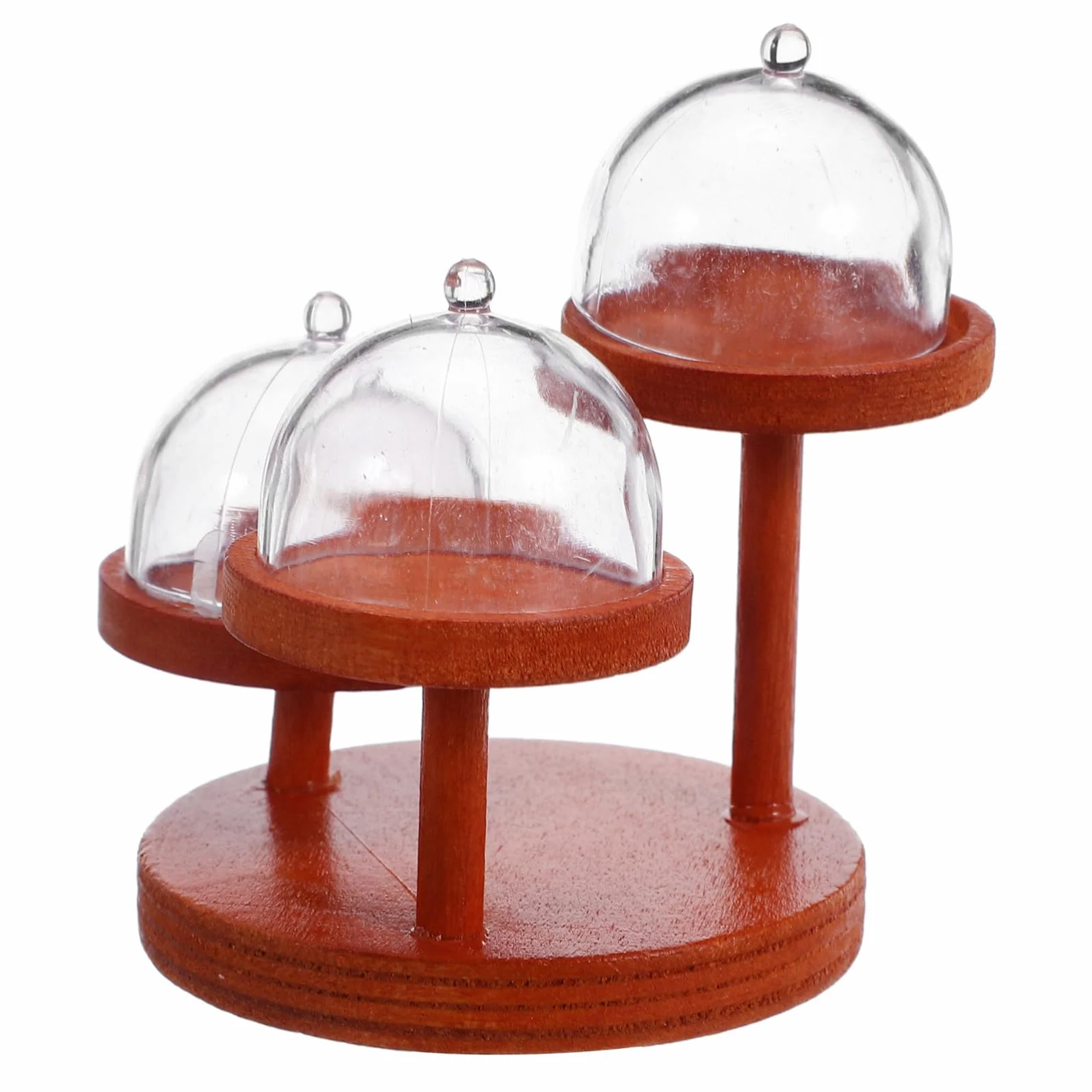 Kisangel 2 Impostati Miniature Stand da Dolci in Legno per Casa delle Bambole Vassoio Piani con Copertura in Plastica Espositore Multistrato