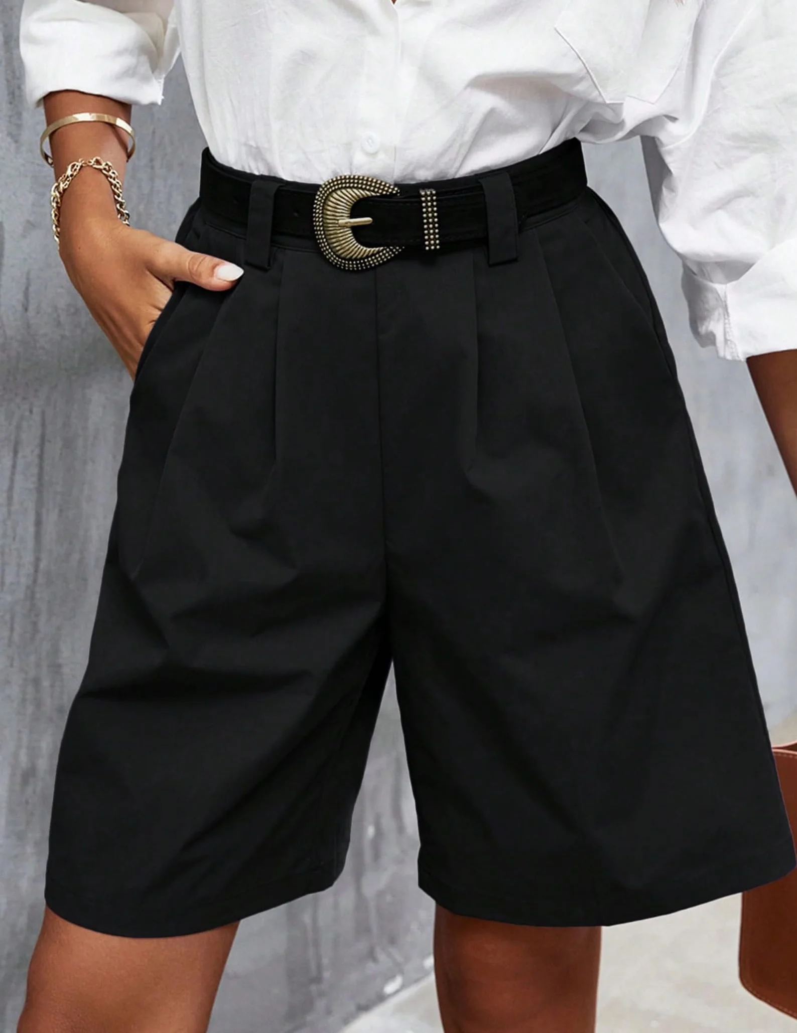 Zeagoo Pantaloncini Donna Estivi Vita Alta Bermuda Gamba Larga Tasche
