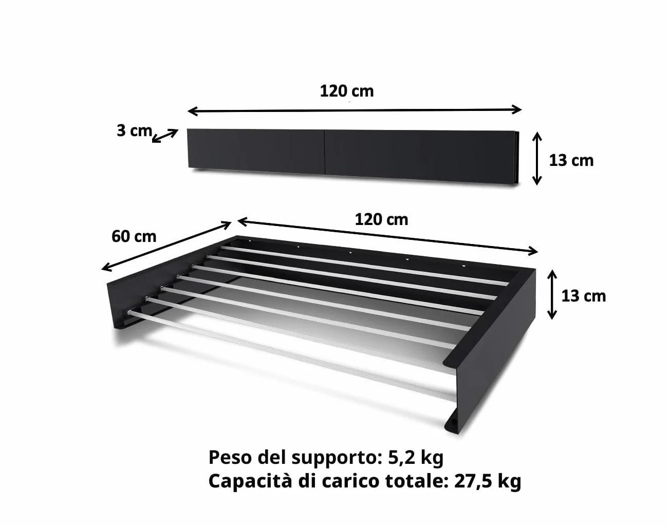 Step Up - Stendibiancheria da parete, retrattile, pieghevole, per interni o esterni, salvaspazio, design compatto ed elegante (120 cm, bianco)
