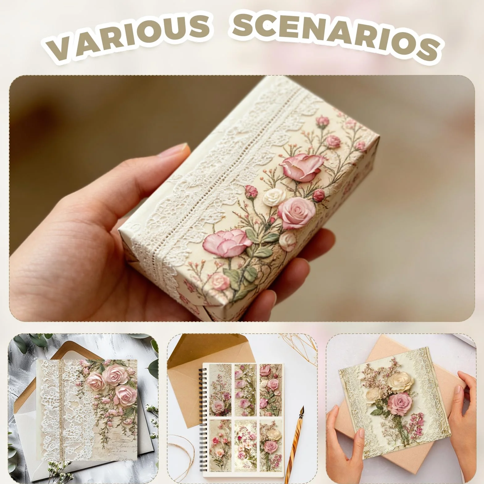 Carte di sfondo per scrapbooking 15,2x15,2cm carta decorativa con motivo rose romantiche floreali fai da te confezioni regalo
