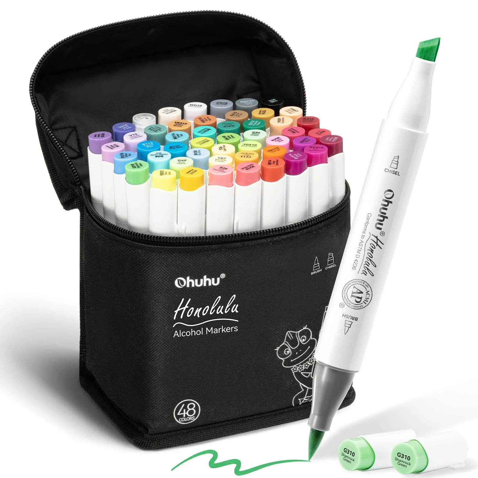 Ohuhu Pennarelli ad Alcool 48 Colori, Doppia Punta Pennello e Punta Fine per Artisti Colorazione e Illustrazione