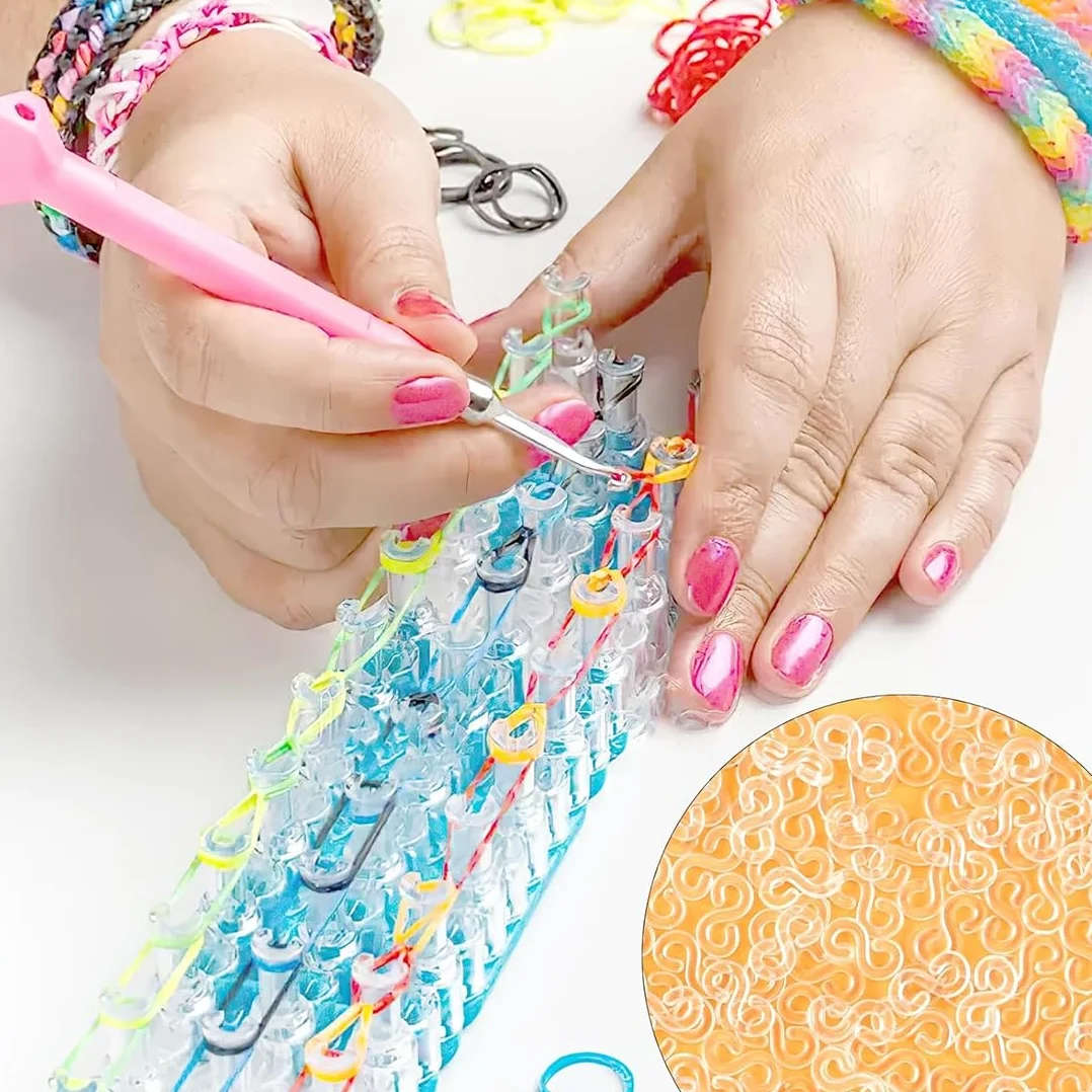 500 Pezzi Gancetti per Braccialetti, Chiusure, Gancetti per Elastici, Connettori Plastica per Creare Braccialetti di Gomma, Ganci (Bianco, Trasparente)