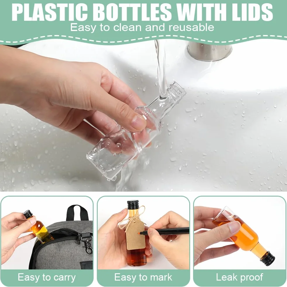 HOTUT Mini Bottiglie Per Liquore 18PZ 50 ml Plastica Riutilizzabili Vuote con Tappi a Vite